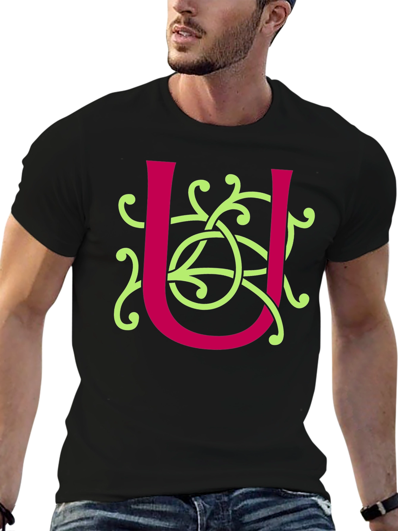 Black Celtic Knot U Letter Graphic T-Shirt view 6