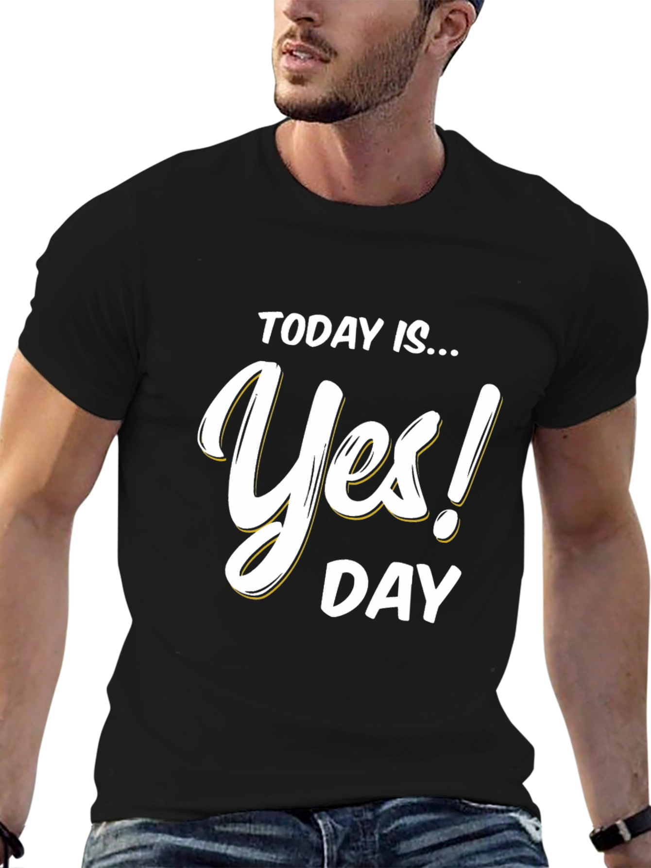 Black Yes! Day T-Shirt - Black Cotton Blend Tee view 6