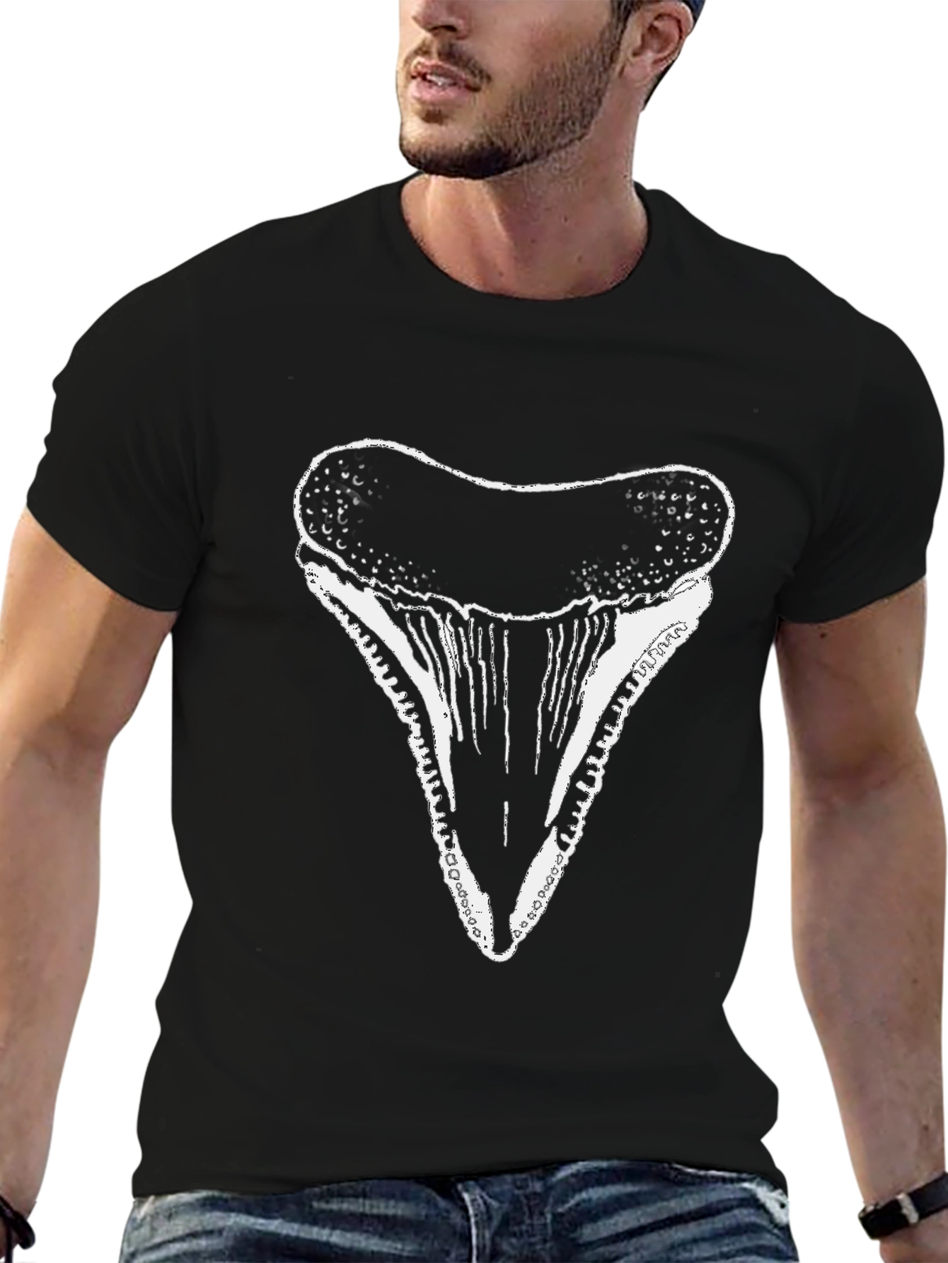 Black Shark Tooth Graphic Tee - Black Cotton T-Shirt view 6