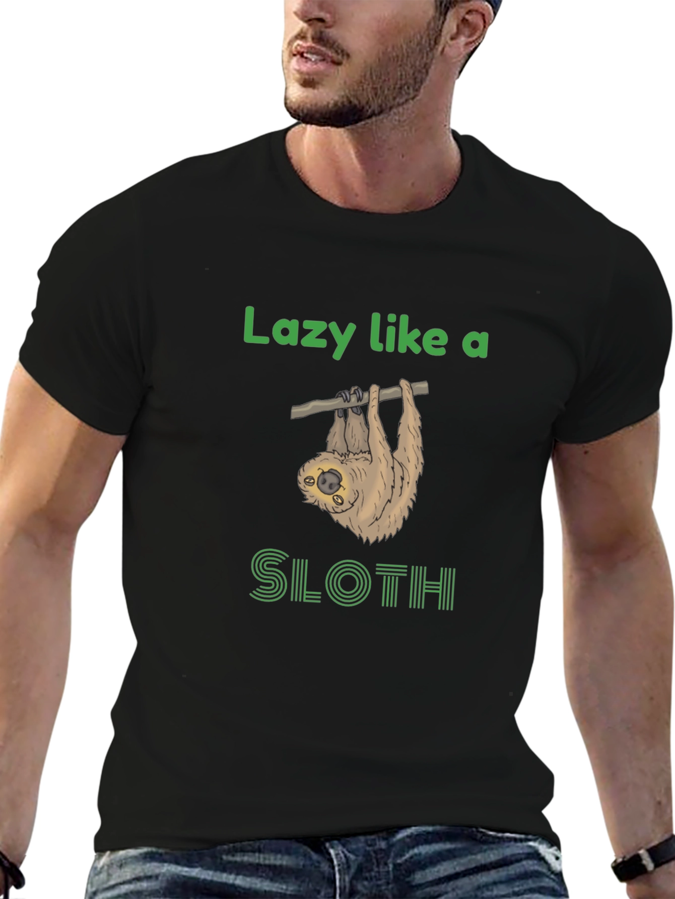 Black Lazy Sloth Graphic Tee - Funny Novelty T-Shirt view 6