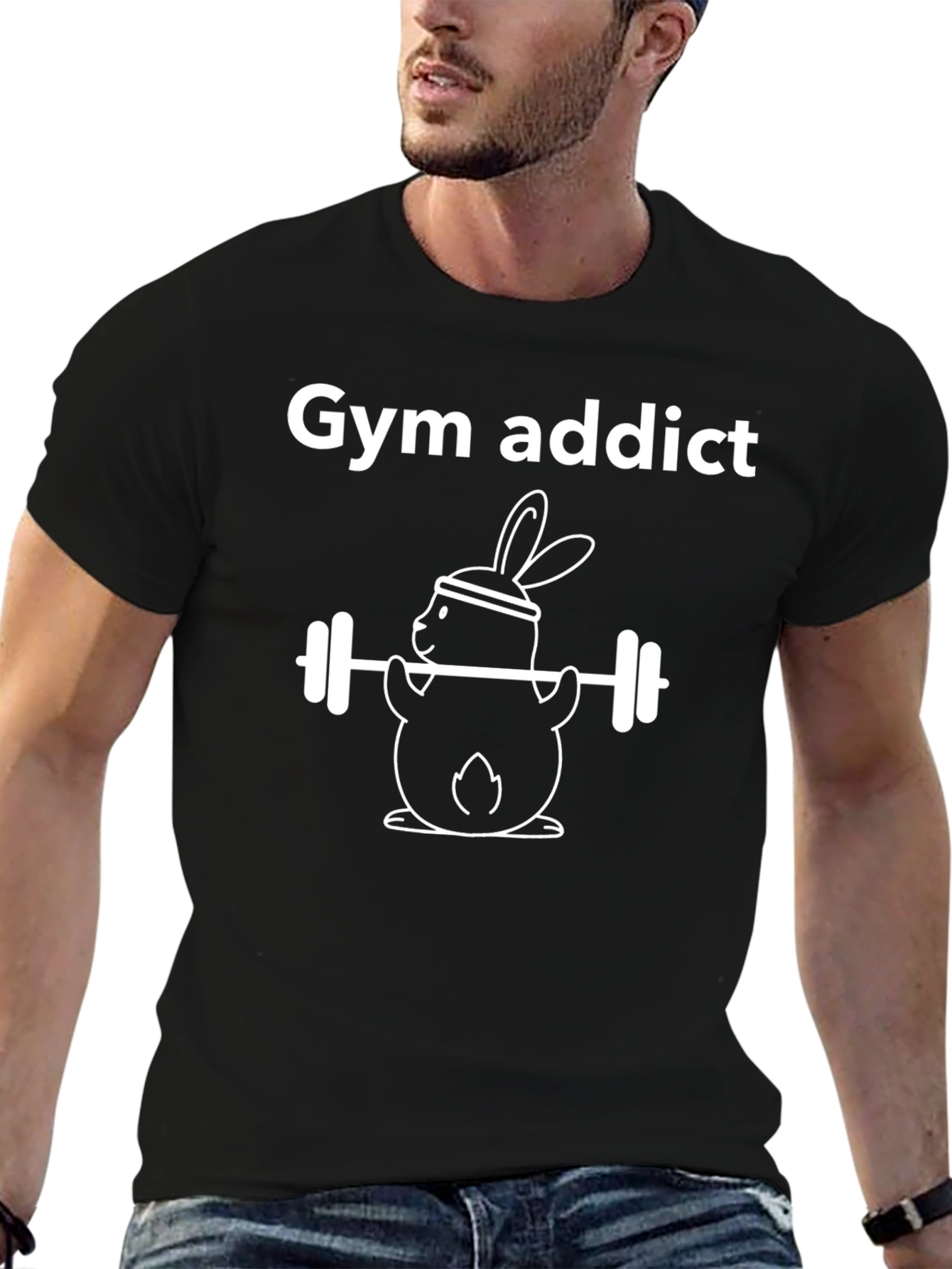 Black Gym Addict Bunny Black T-Shirt view 6