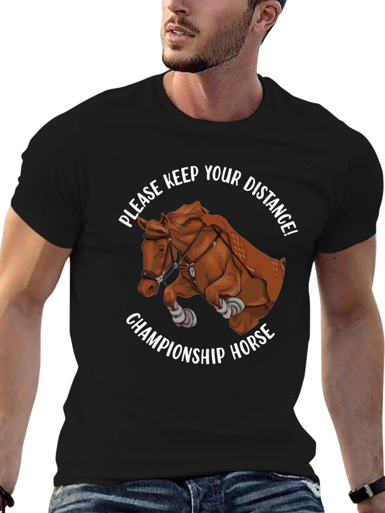 Black Championship Horse T-Shirt - Keep Your Distance Equestrian Tee view 6