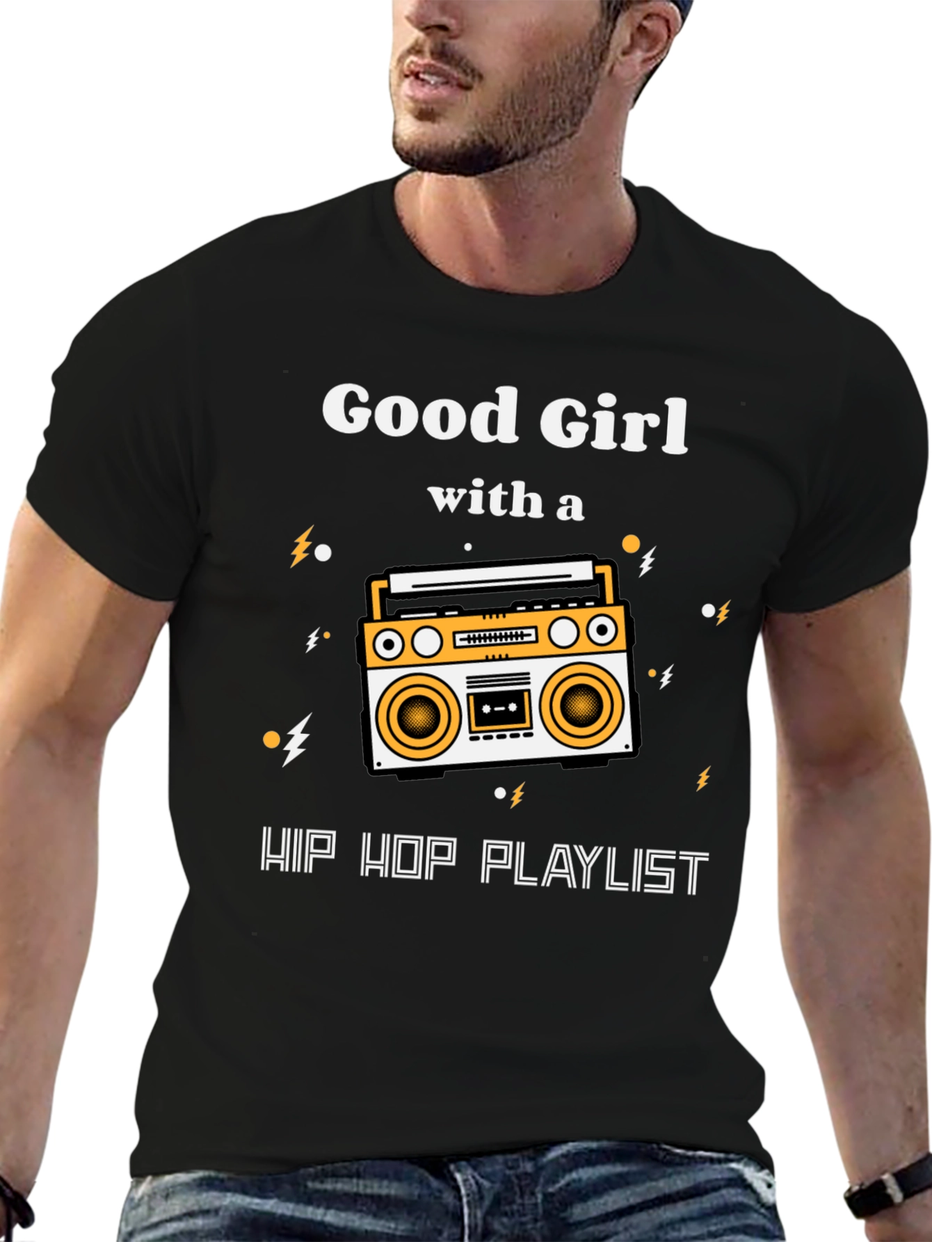Black Good Girl Hip Hop Playlist Graphic T-Shirt view 6