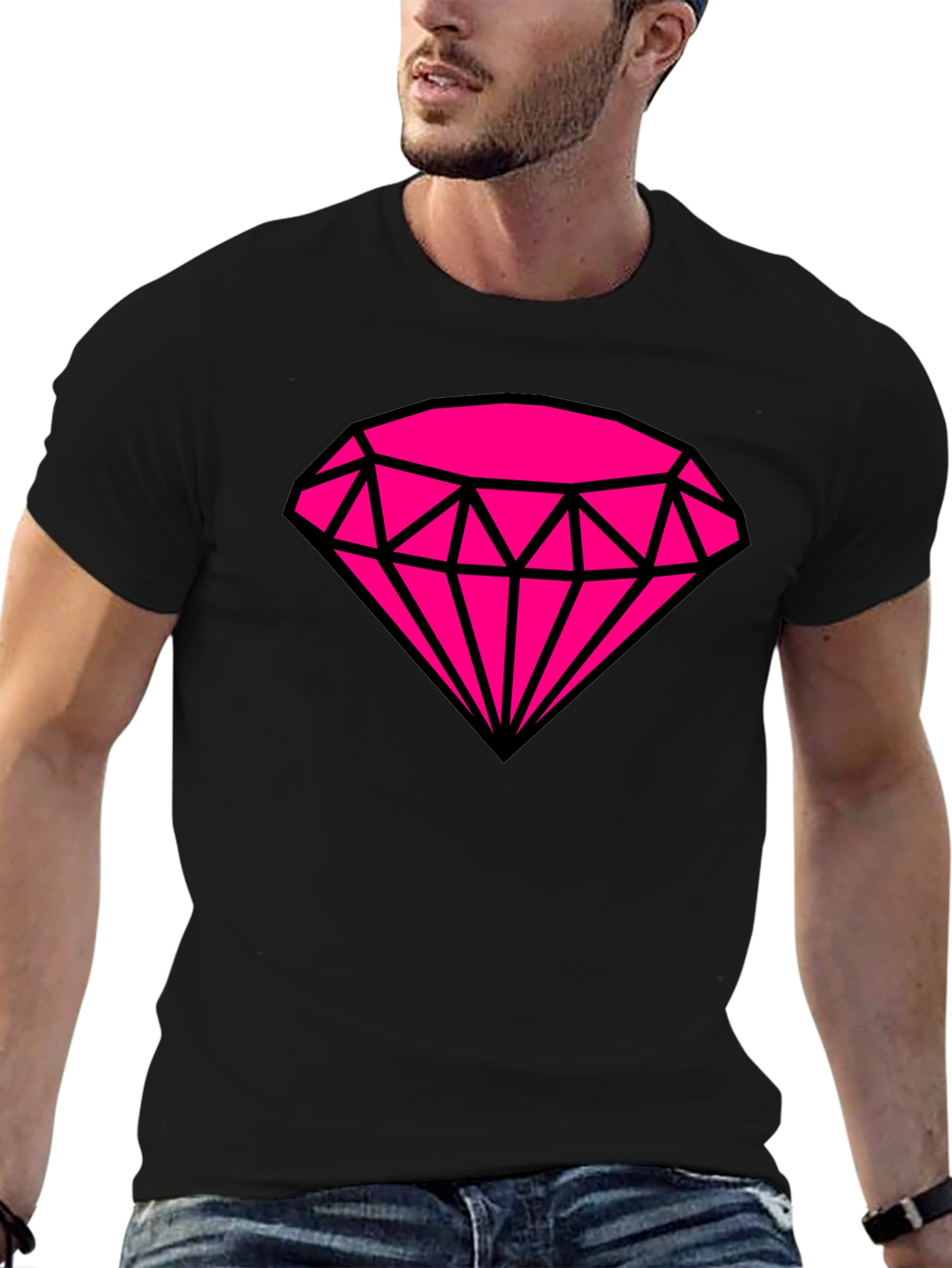 Black Bold Graphic Tee: Hot Pink Diamond Design view 6