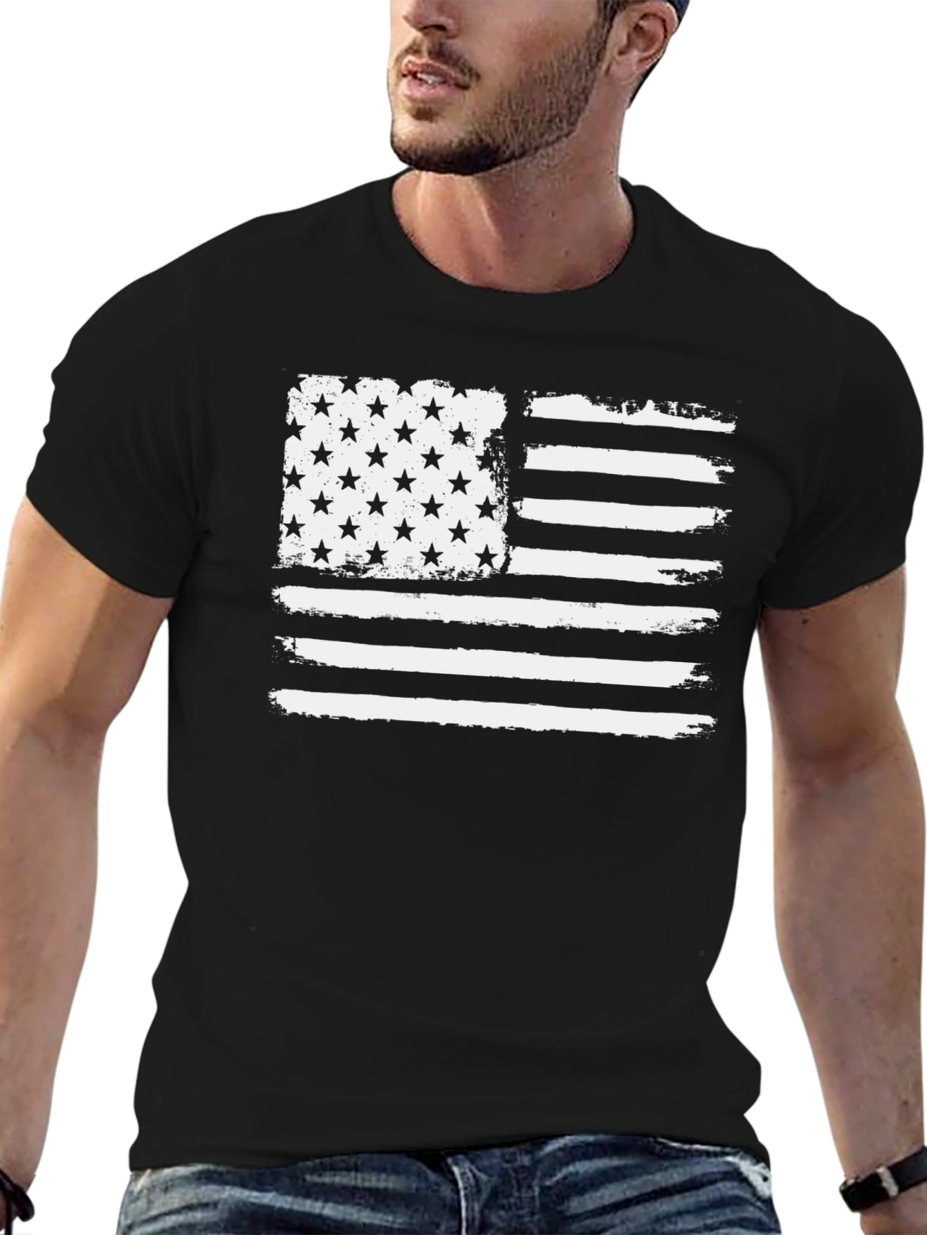 Black Distressed American Flag Graphic Tee view 6