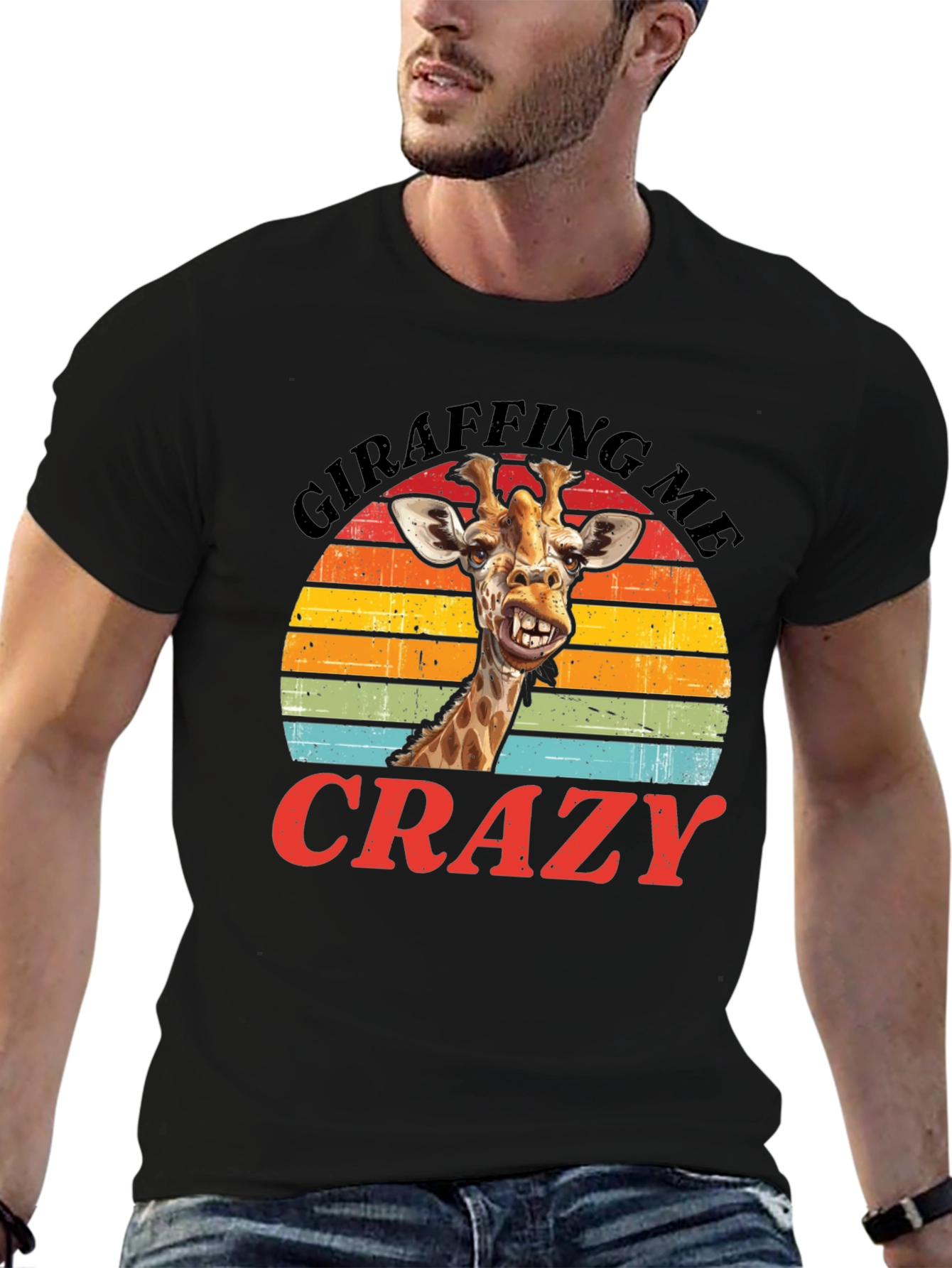 Black Giraffing Me Crazy Graphic Tee - Hilarious Giraffe T-Shirt view 6