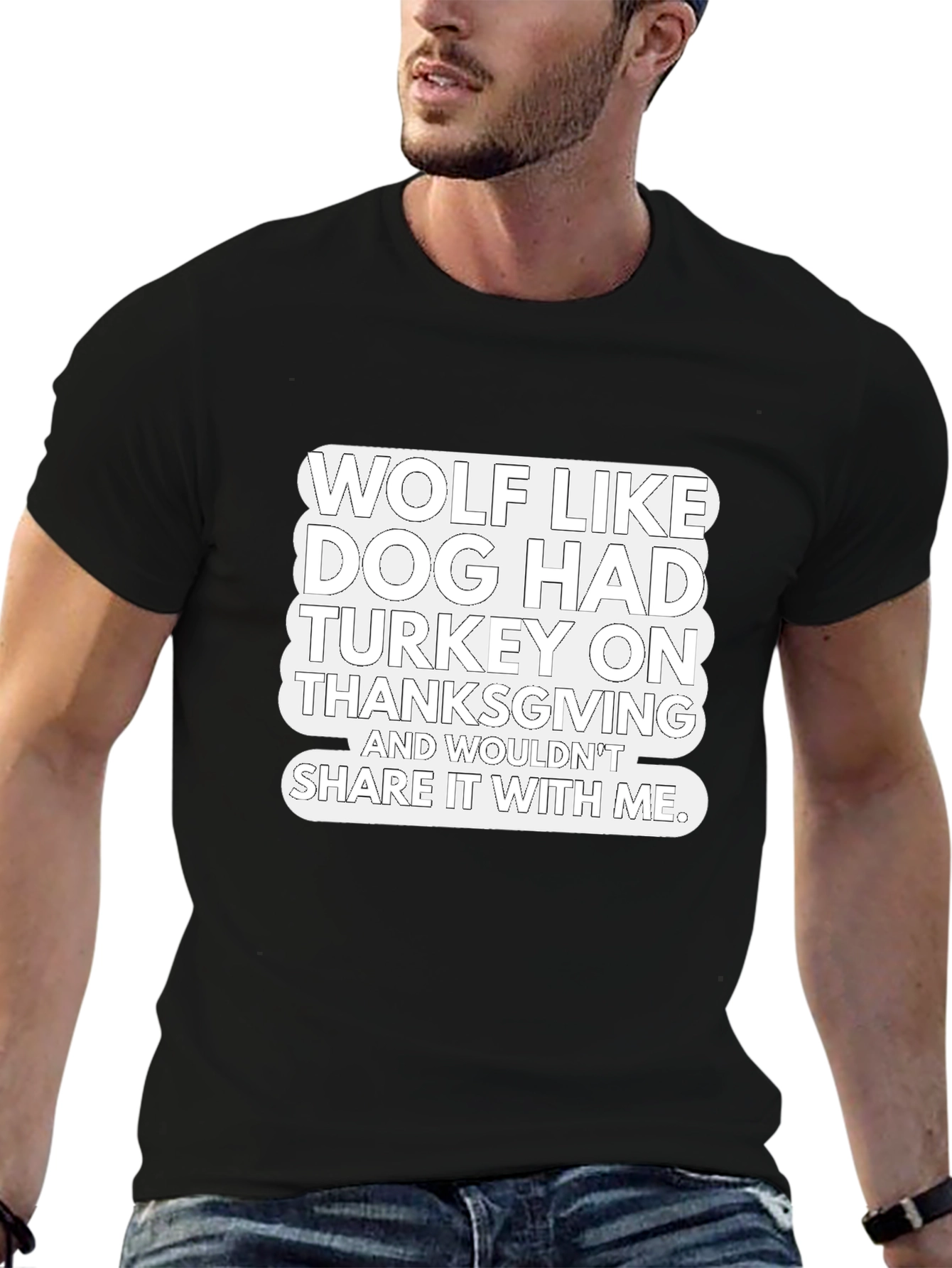 Black Wolf Like Dog Thanksgiving Graphic Tee view 6