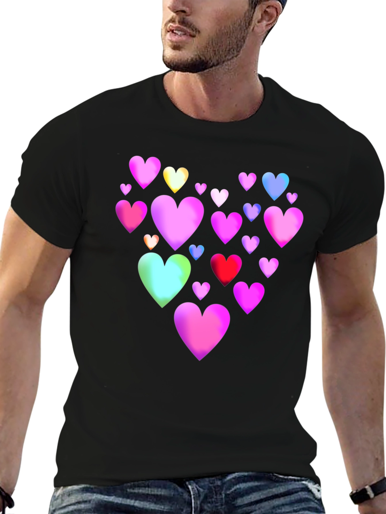 Black Heart Print Black T-Shirt view 6