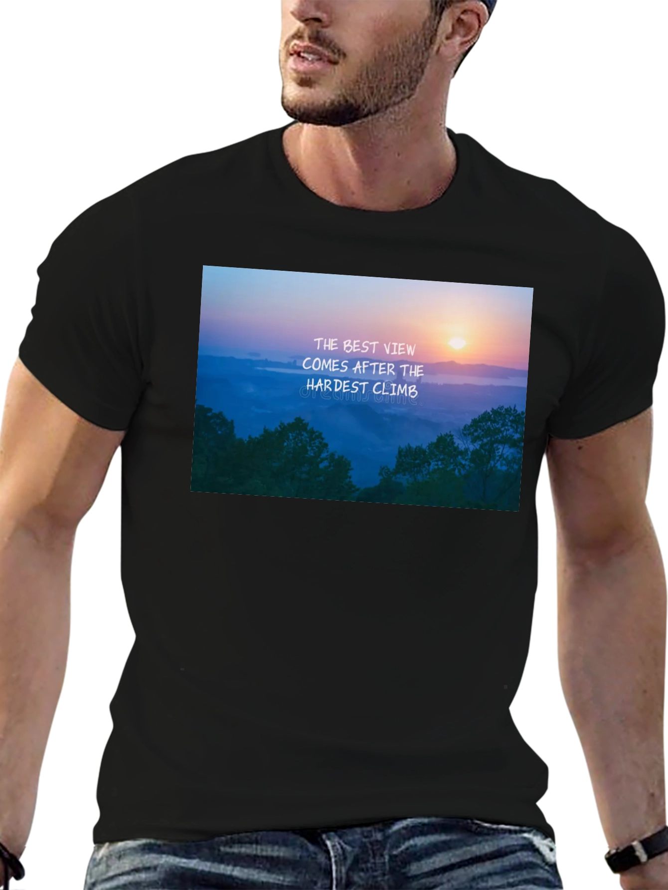 Black Inspirational Mountain View Graphic Tee - Black view 6