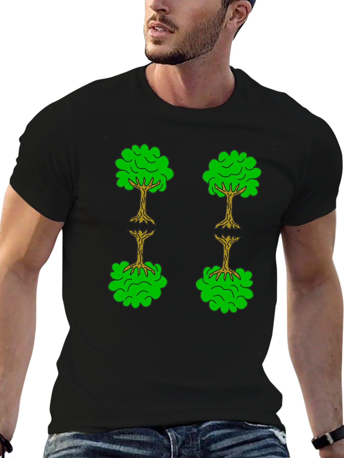 Black Tree Pattern Black T-Shirt view 6