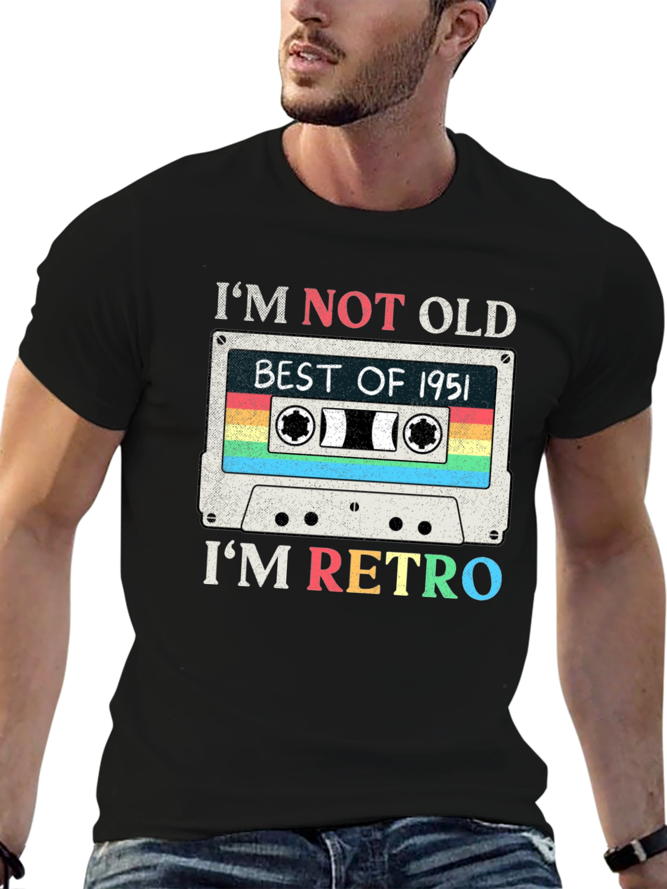 Black Retro Cassette Tape 1951 Birthday T-Shirt view 6
