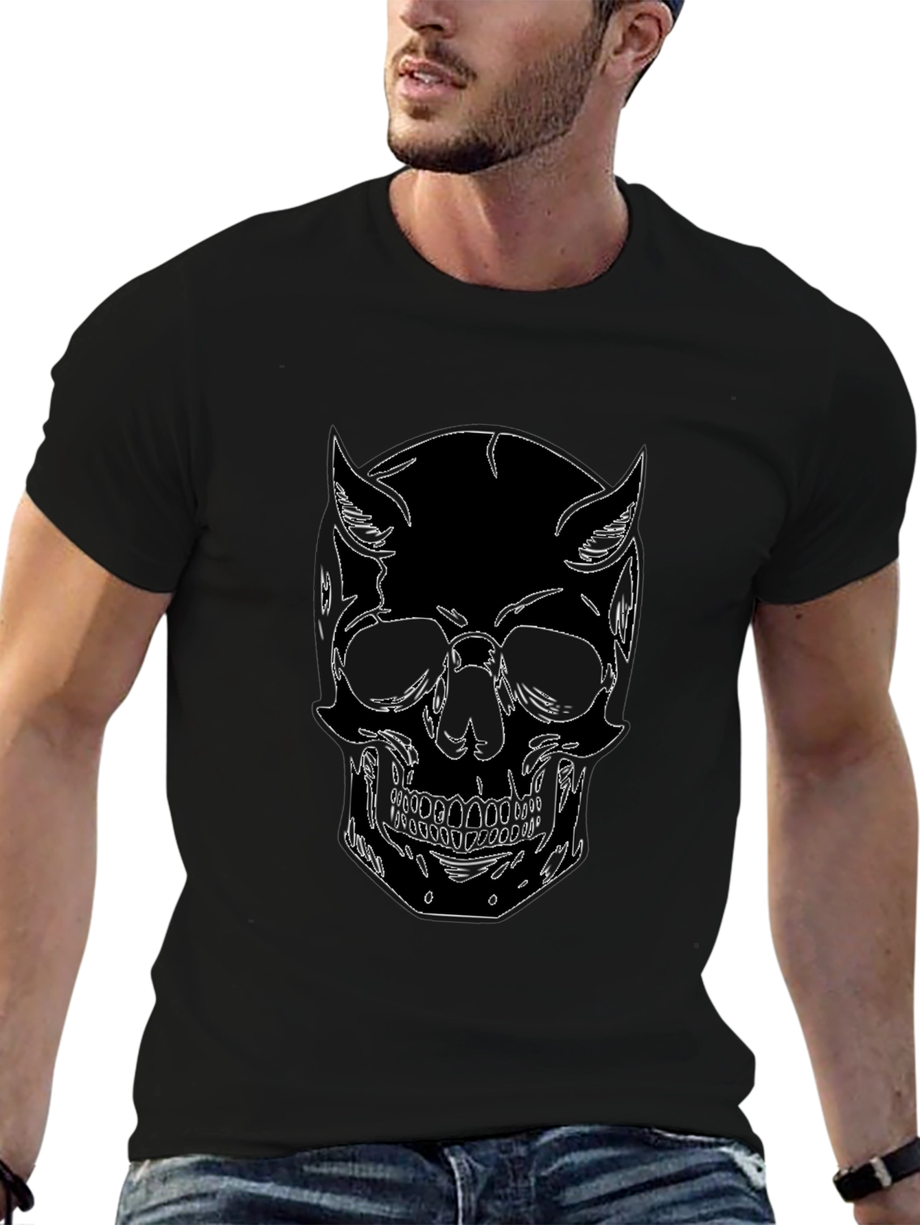 Black Skull Graphic Black T-Shirt - Unique Design view 6