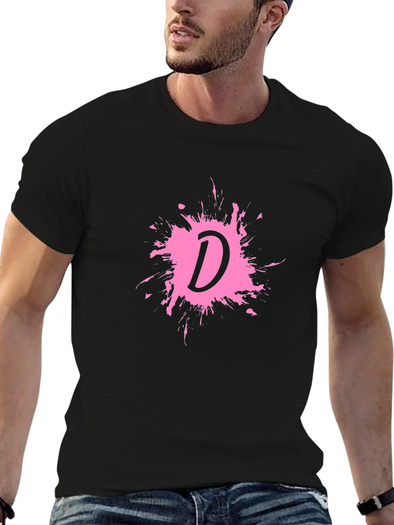 Black Letter D Splatter Graphic T-Shirt view 6