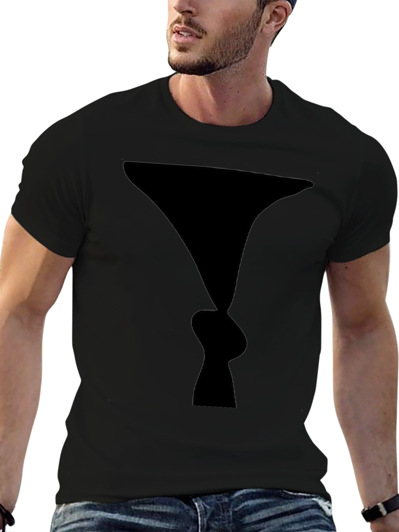 Black Optical Illusion Faces Black T-Shirt view 6