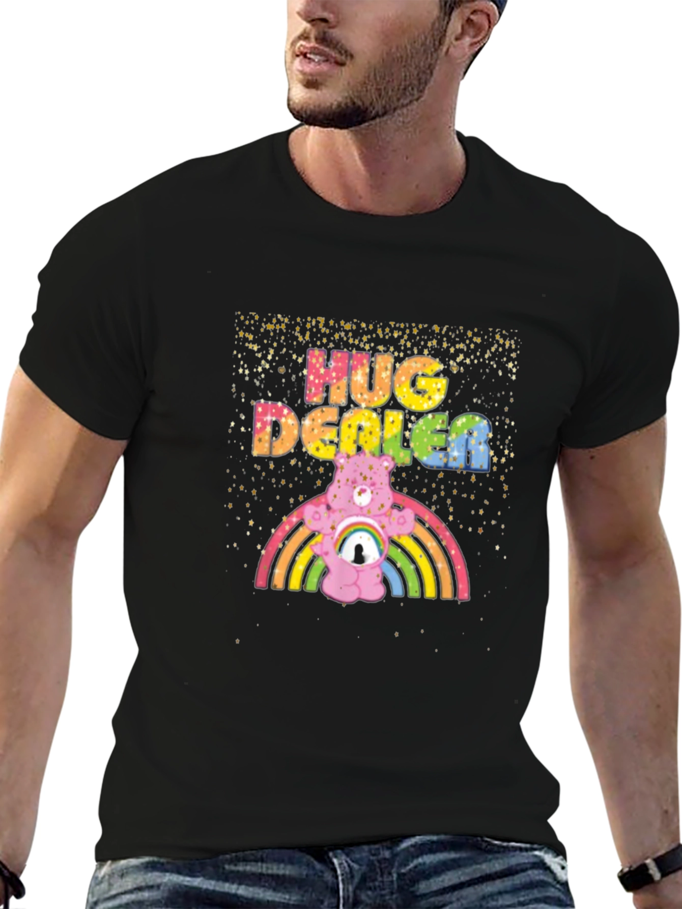 Black Hug Dealer Graphic Tee - Black Crew Neck T-Shirt view 6