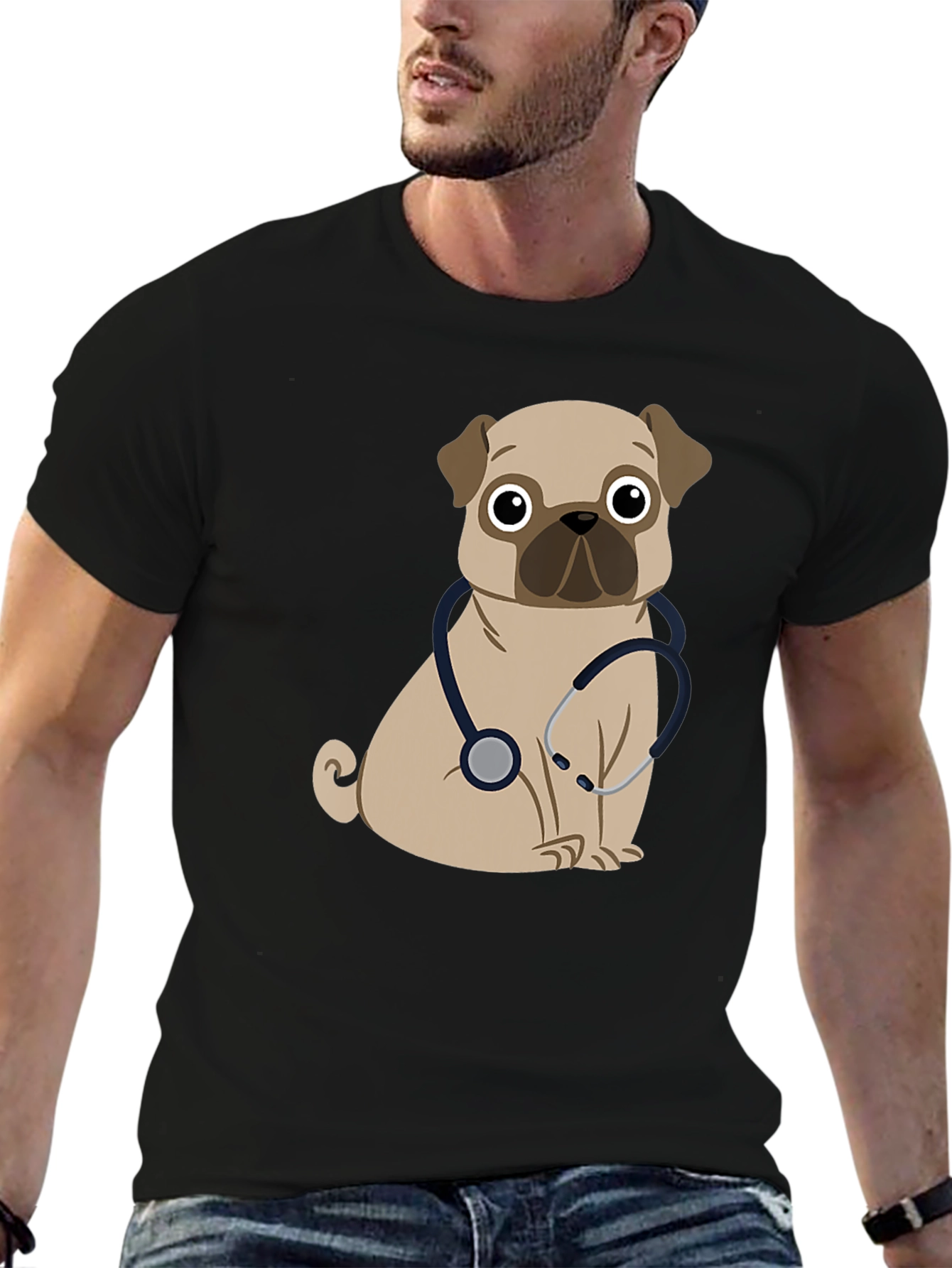 Black Pug Dog Vet T-Shirt view 6