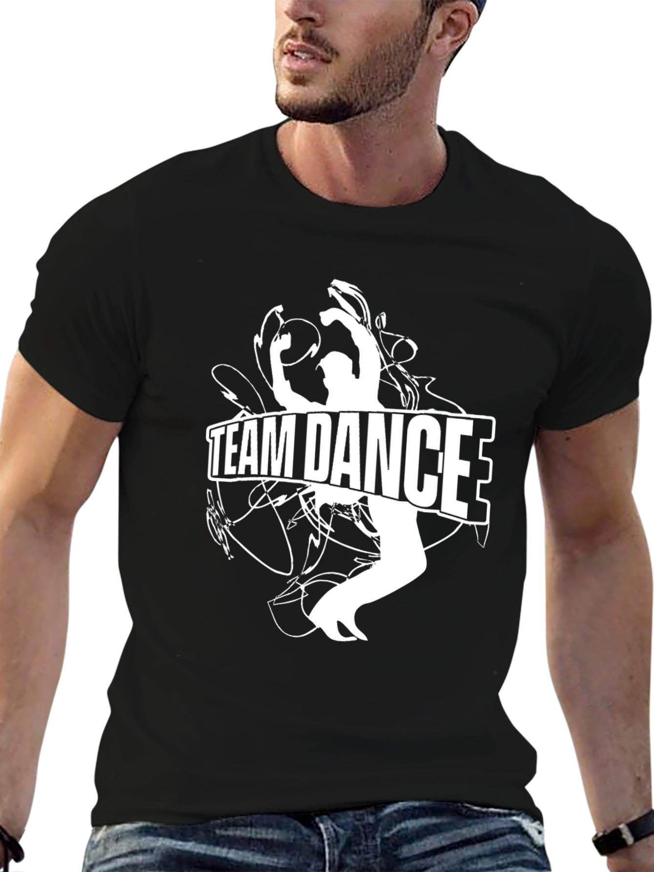 Black Team Dance Graphic Tee - Black Cotton Crew Neck view 6
