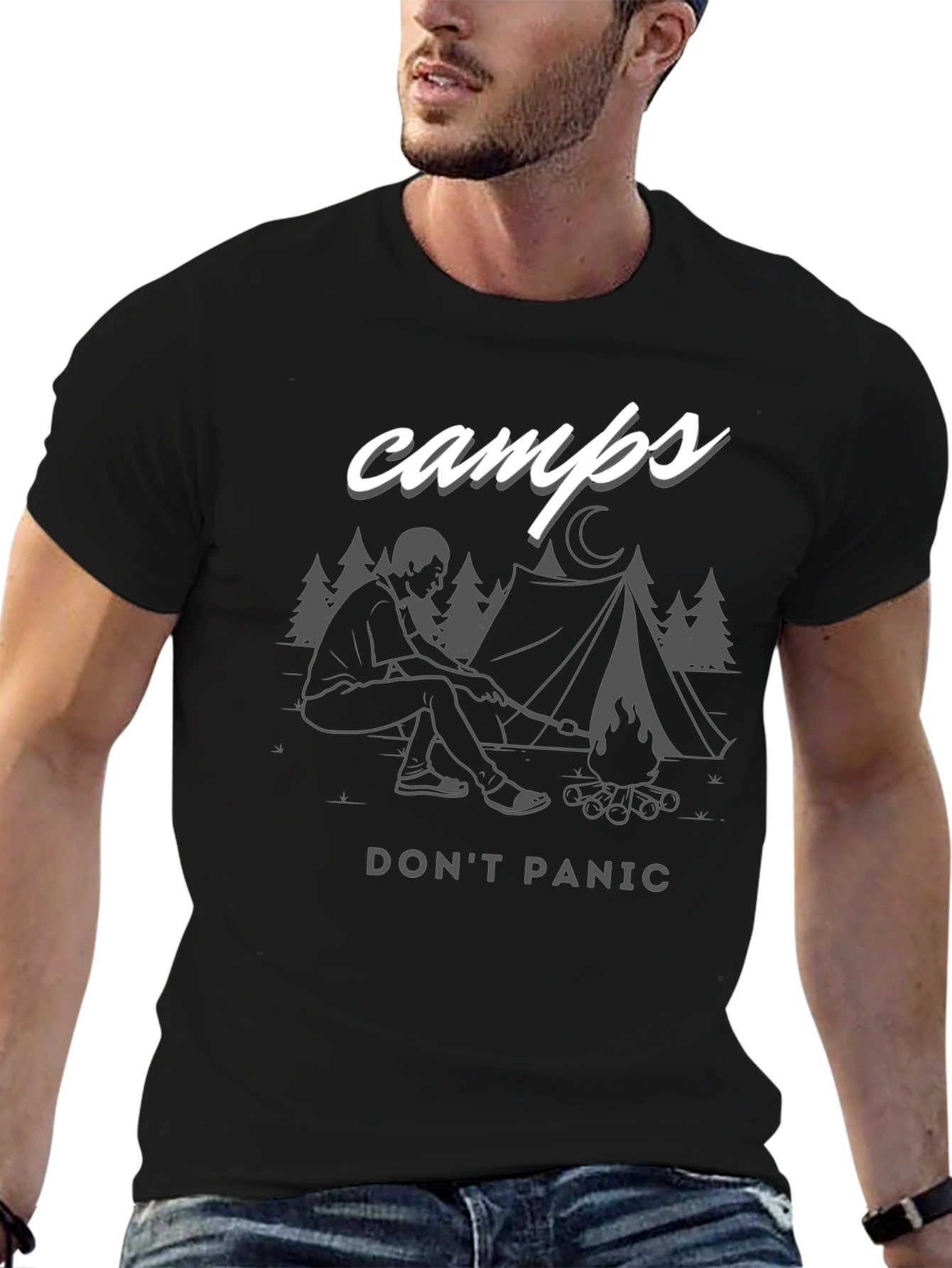 Black Camps "Don't Panic" Graphic T-Shirt view 6