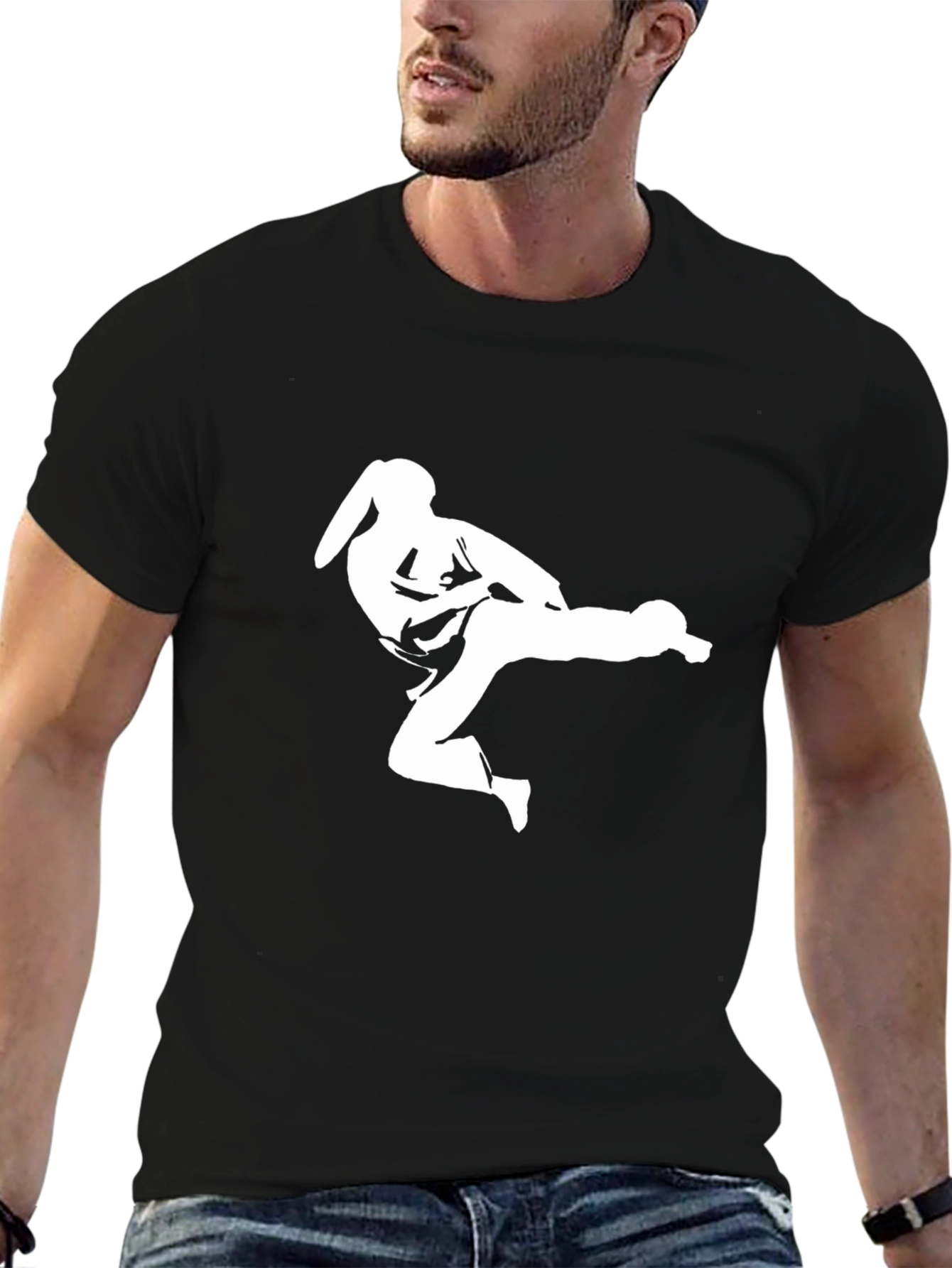 Black Karate Kick T-Shirt - Black Graphic Tee view 6