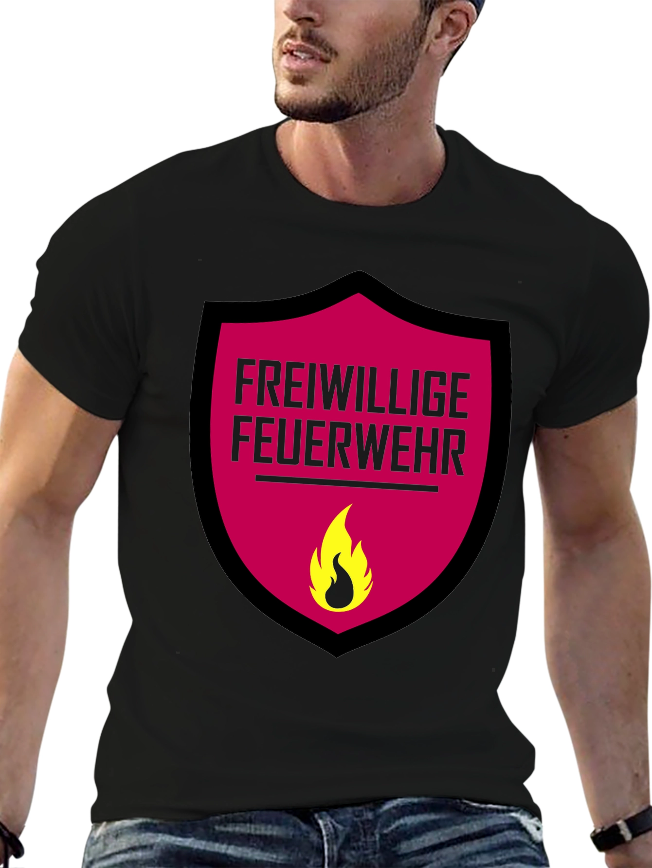 Black Freiwillige Feuerwehr T-Shirt - Volunteer Firefighter Graphic Tee view 6