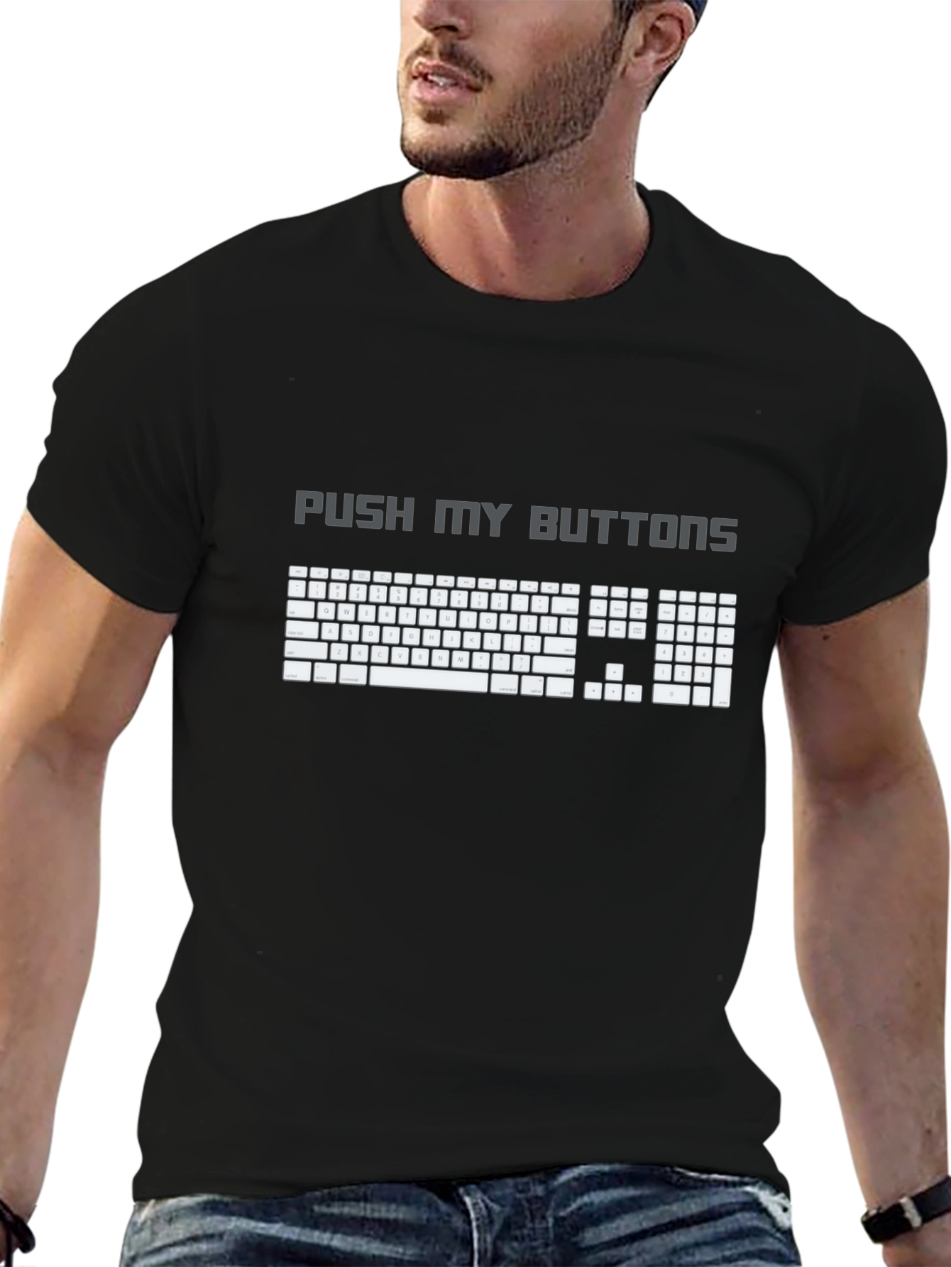 Black Push My Buttons Keyboard T-Shirt - Gamer Humor Tee view 6