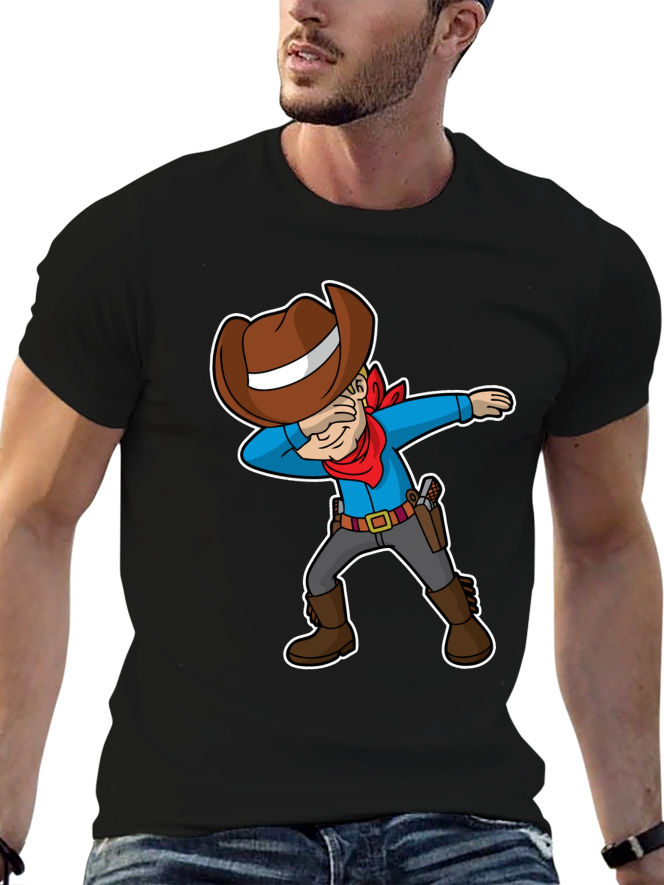 Black Dabbing Cowboy Graphic T-Shirt view 6