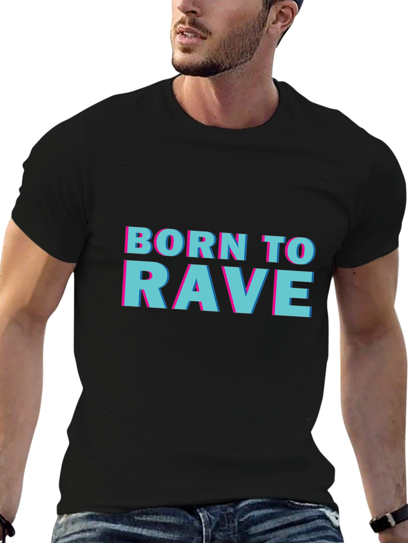 Black Born To Rave Graphic Tee - Black Short Sleeve Crew Neck T-Shirt view 6