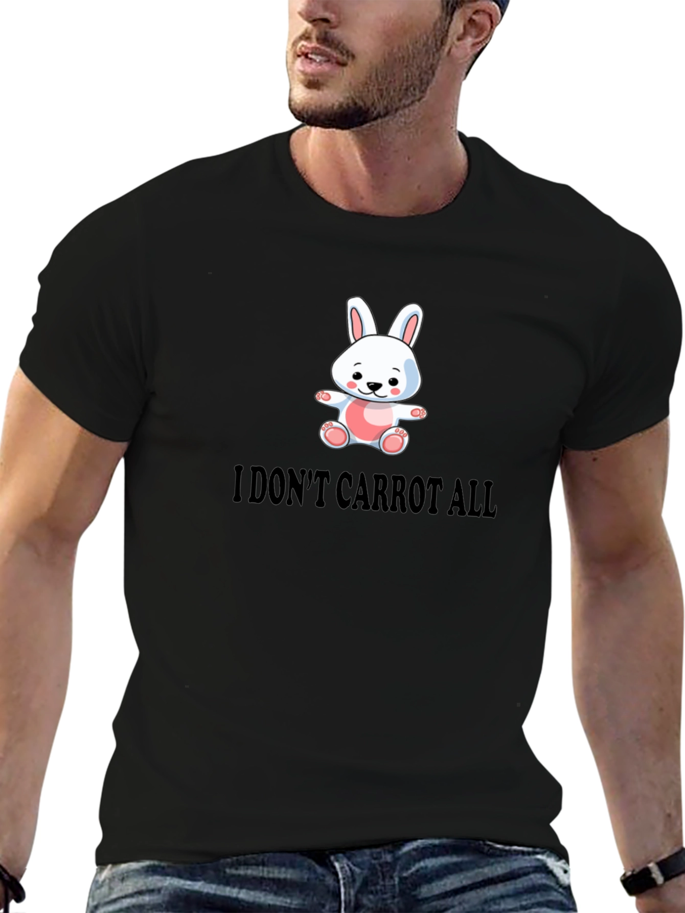 Black Funny "I Don't Carrot All" Bunny T-Shirt view 6