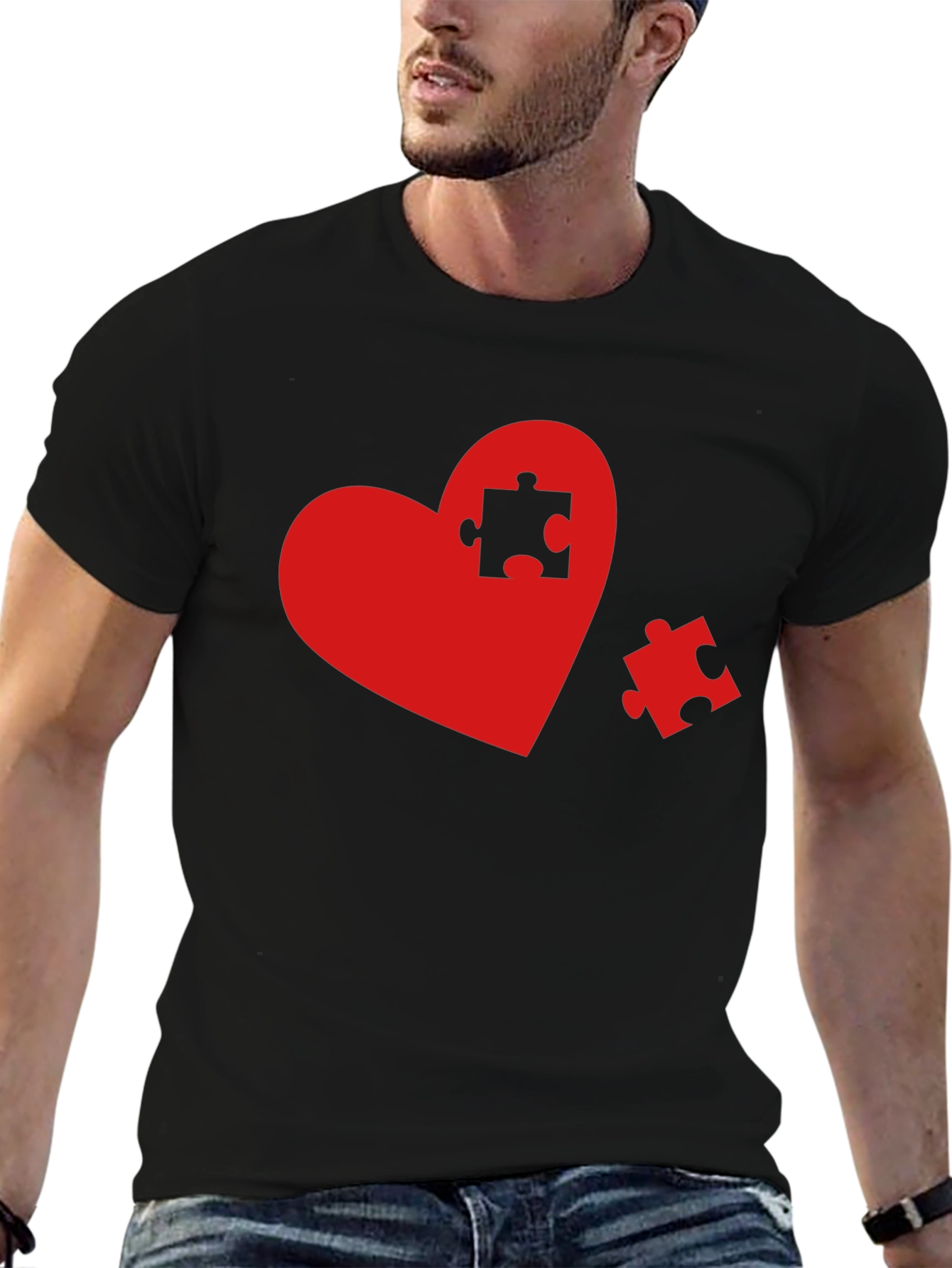 Black Heart Puzzle Piece Graphic Tee - Black view 6
