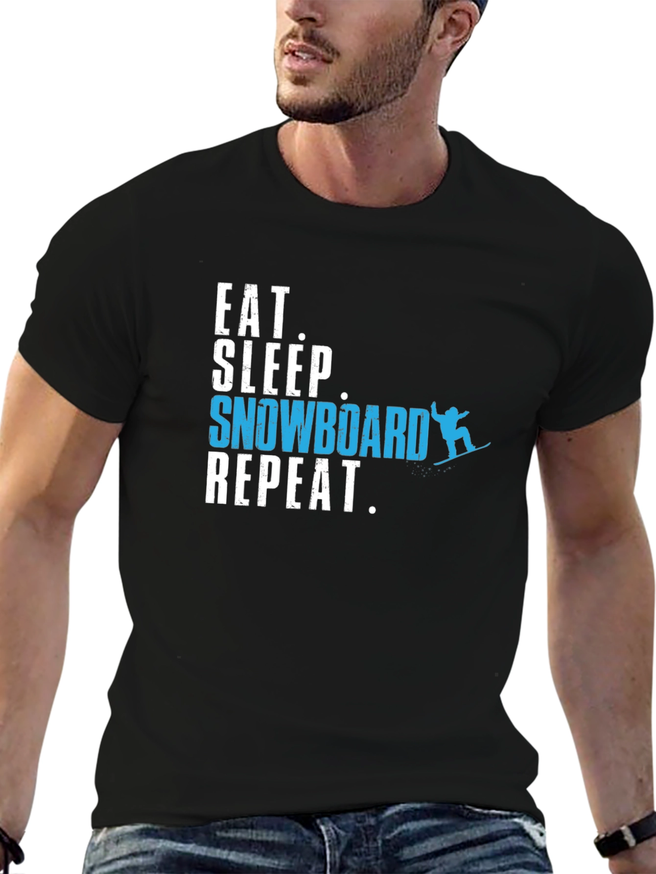 Black Eat Sleep Snowboard Repeat Graphic Tee view 6