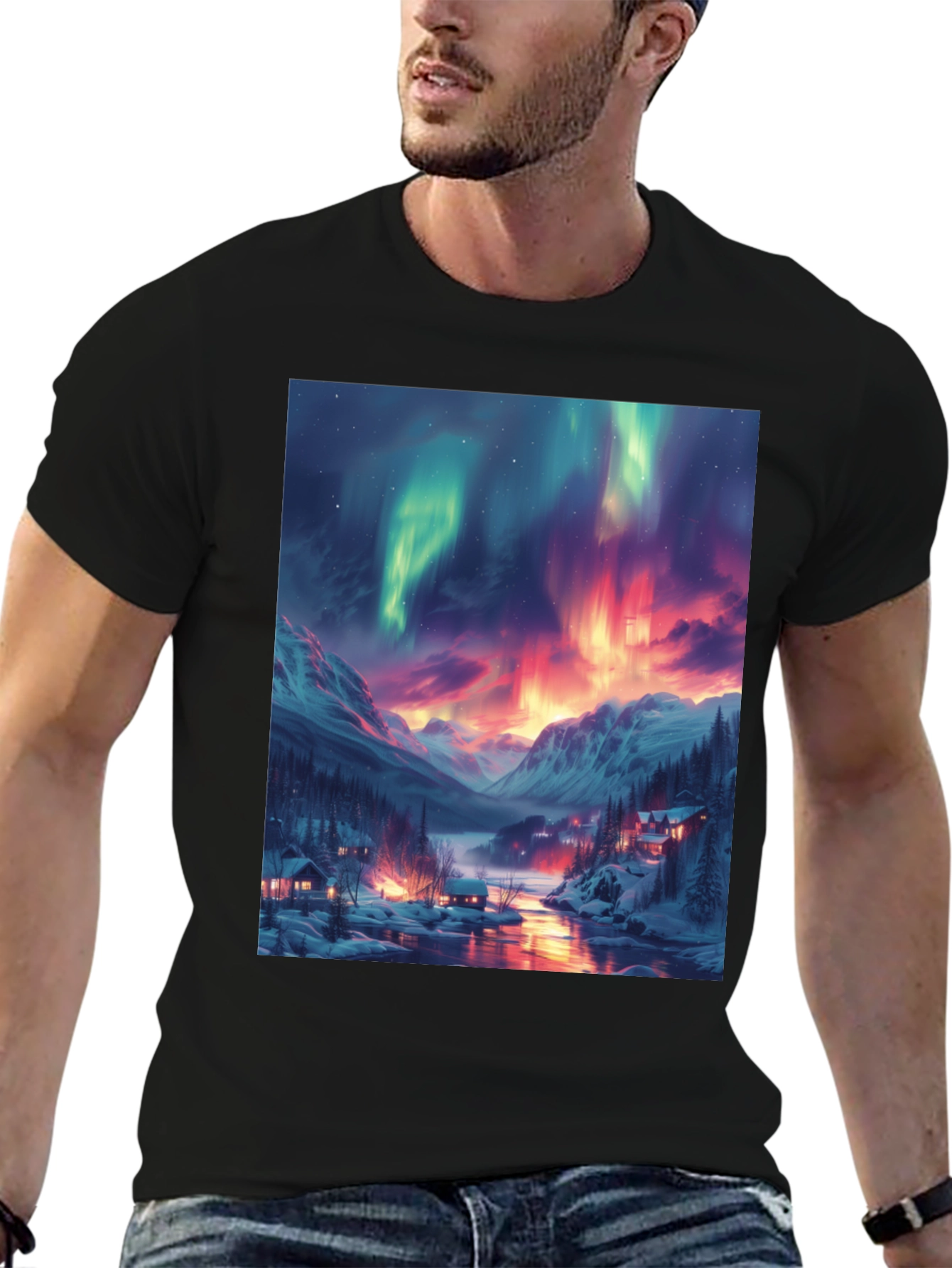 Black Aurora Borealis Graphic Tee - Northern Lights Shirt view 6