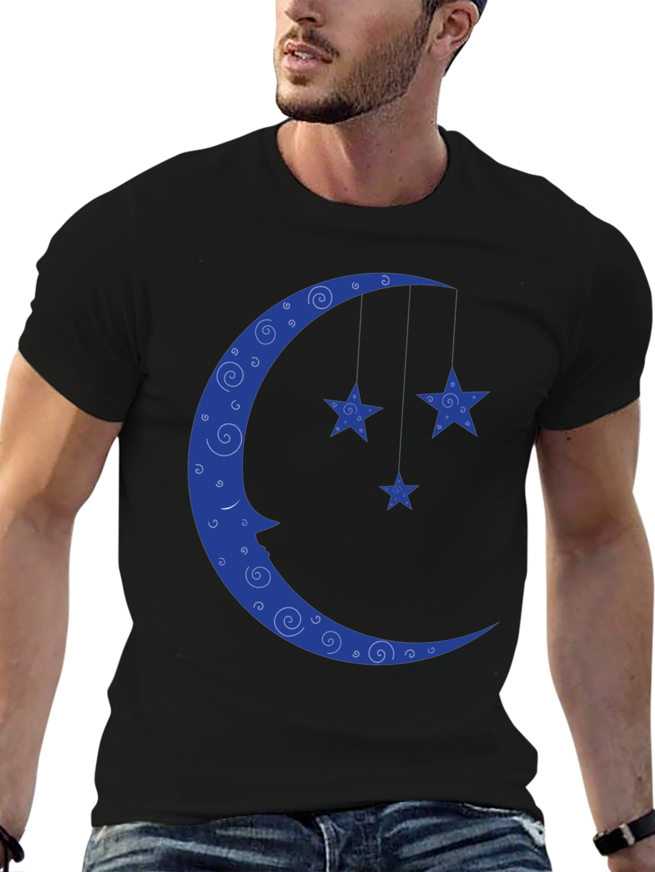 Black Dreamy Moon & Stars Black T-Shirt view 6