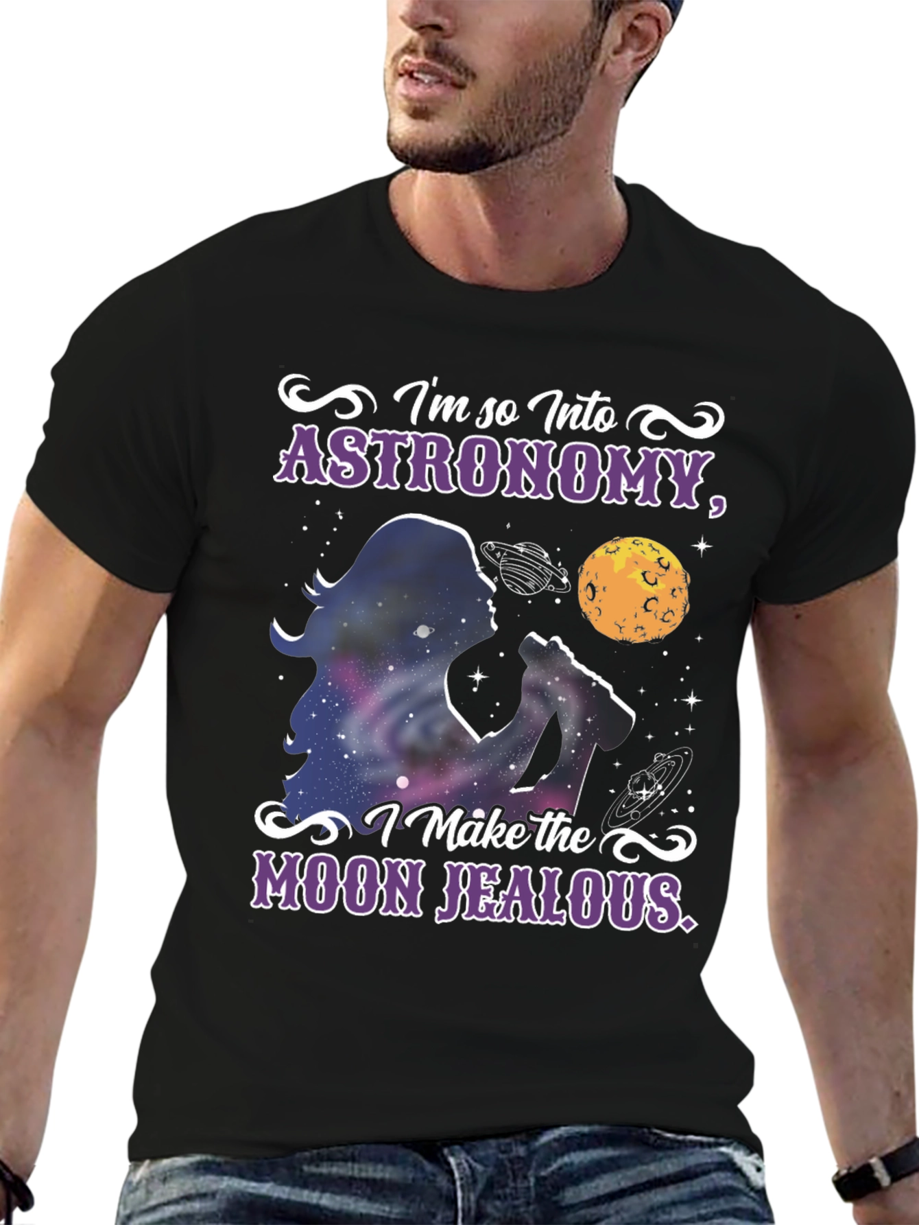 Black Astronomy Fan Black T-Shirt view 6