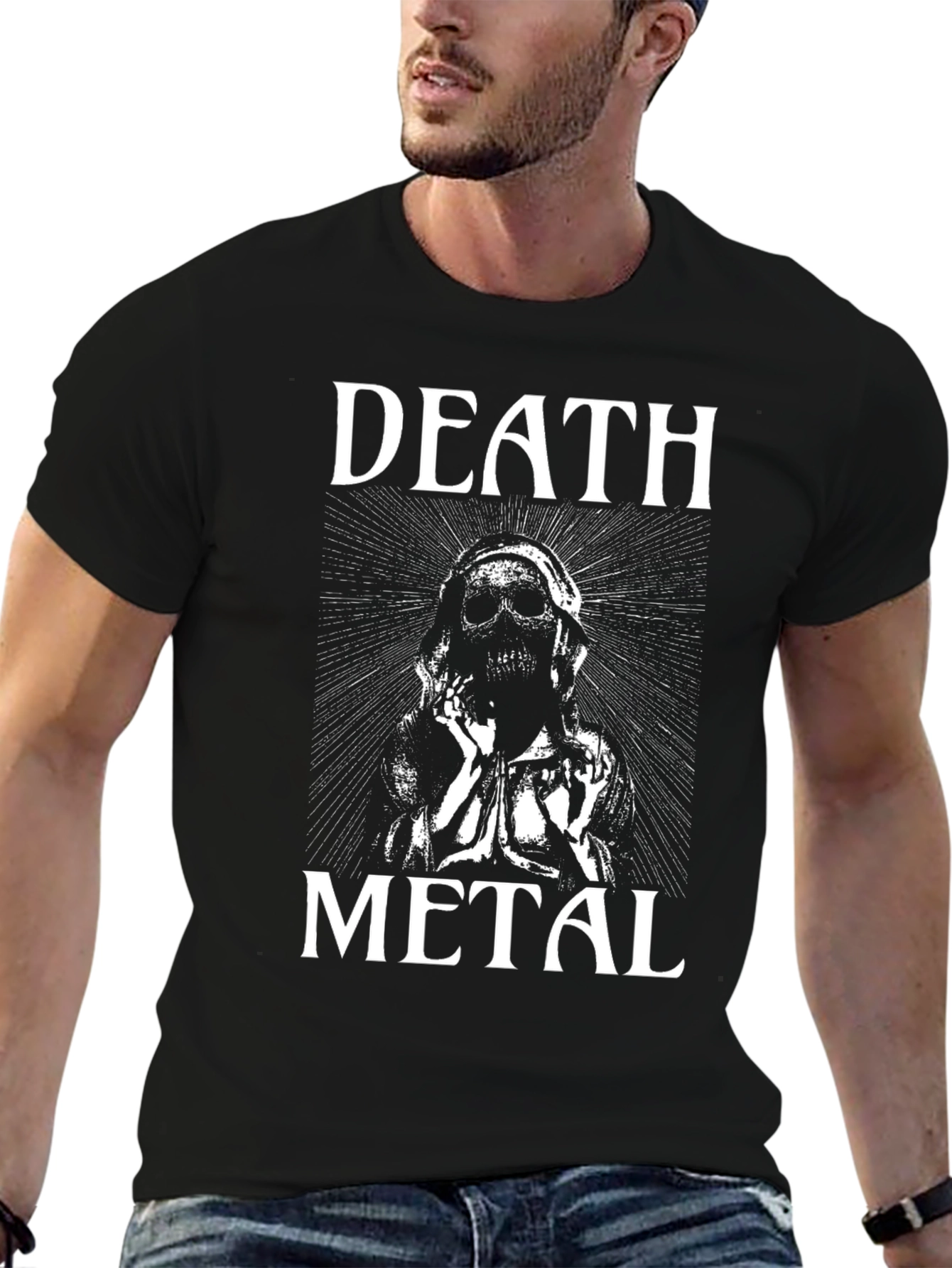Black Death Metal Graphic Print Black T-Shirt view 6