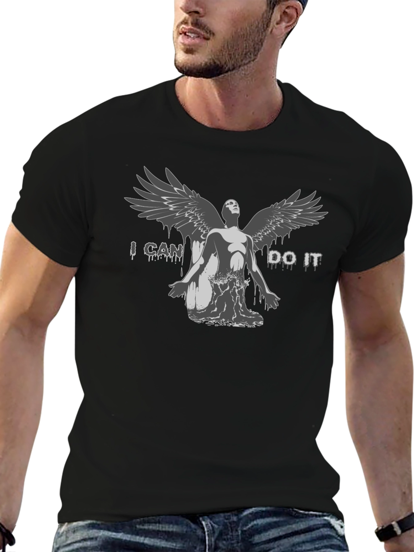 Black I Can Do It Angel Graphic T-Shirt - Unisex view 6