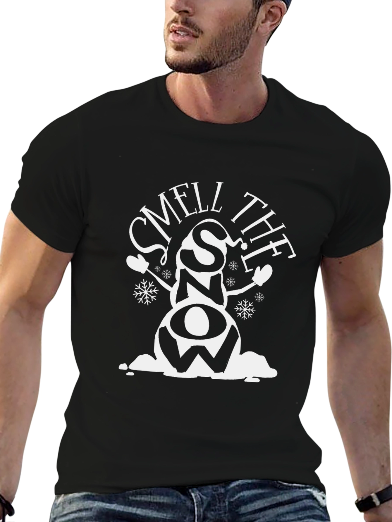 Black Smell the Snow Holiday T-Shirt view 6