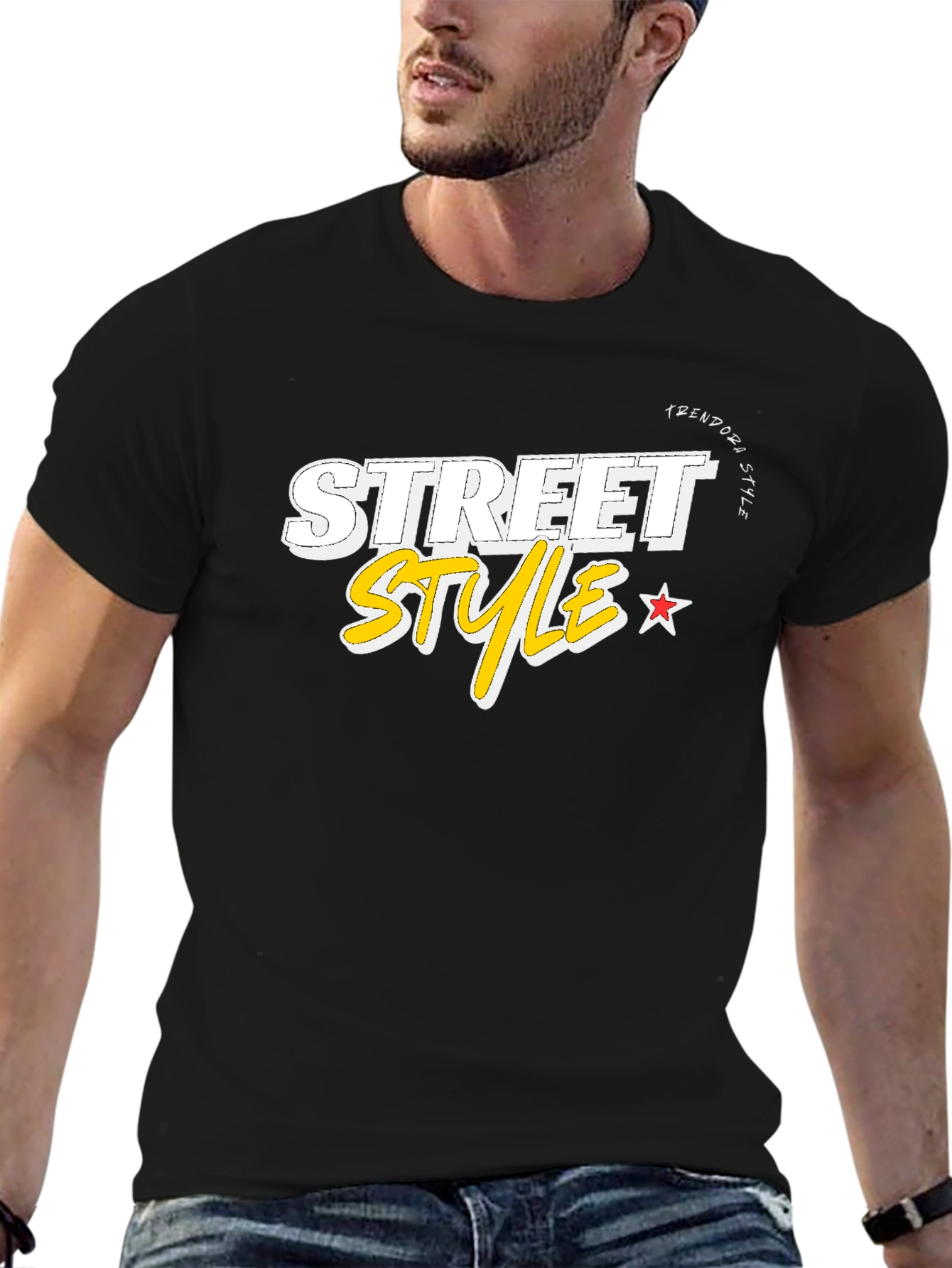 Black Trendy Men's Black Street Style Graphic Tee view 6