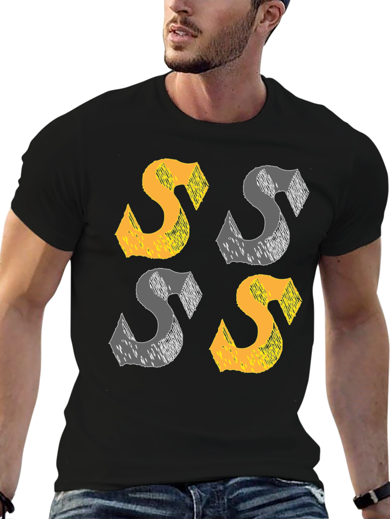 Black Abstract 'S' Graphic Print Black T-Shirt view 6