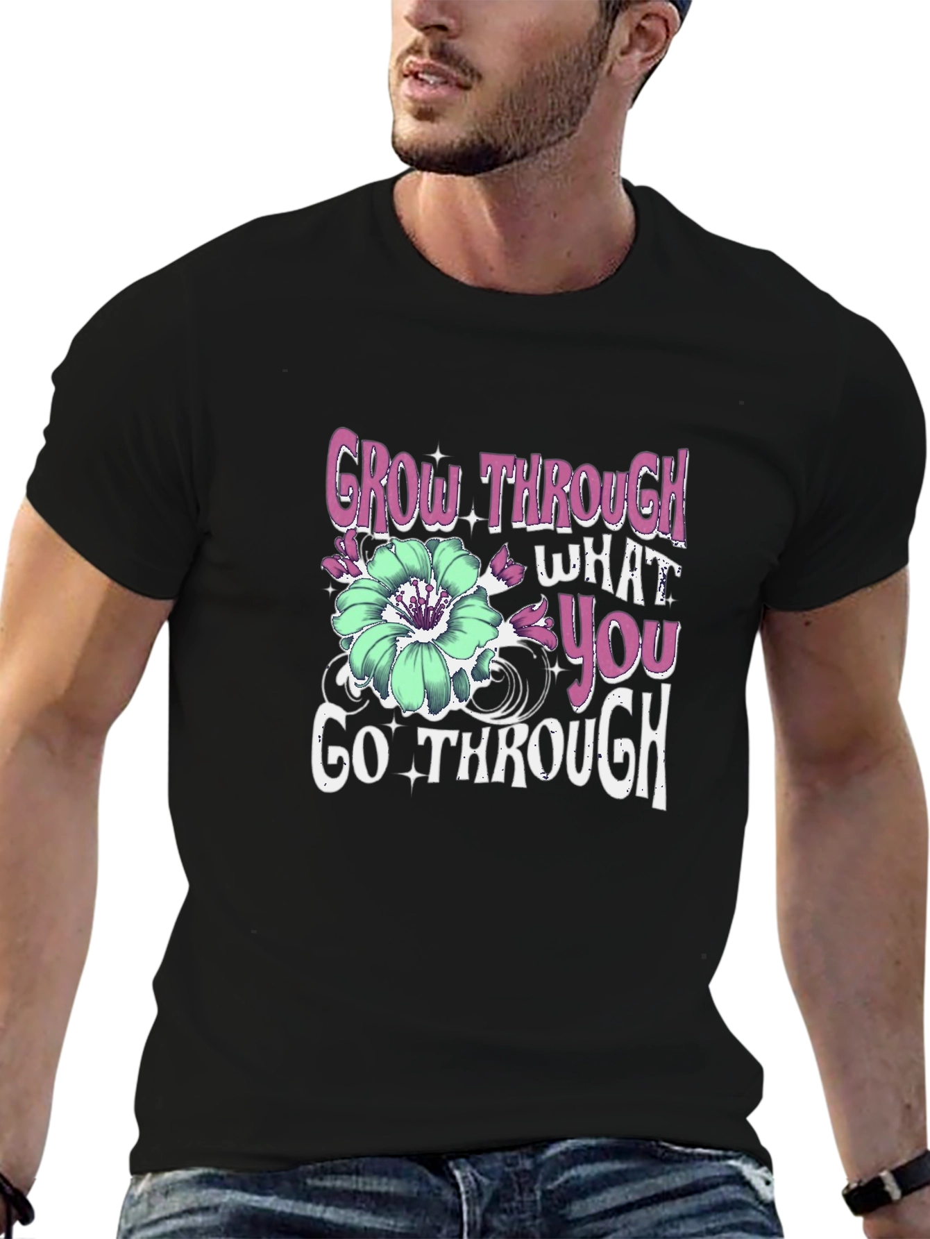 Black Grow Through What You Go Through Graphic Tee view 6