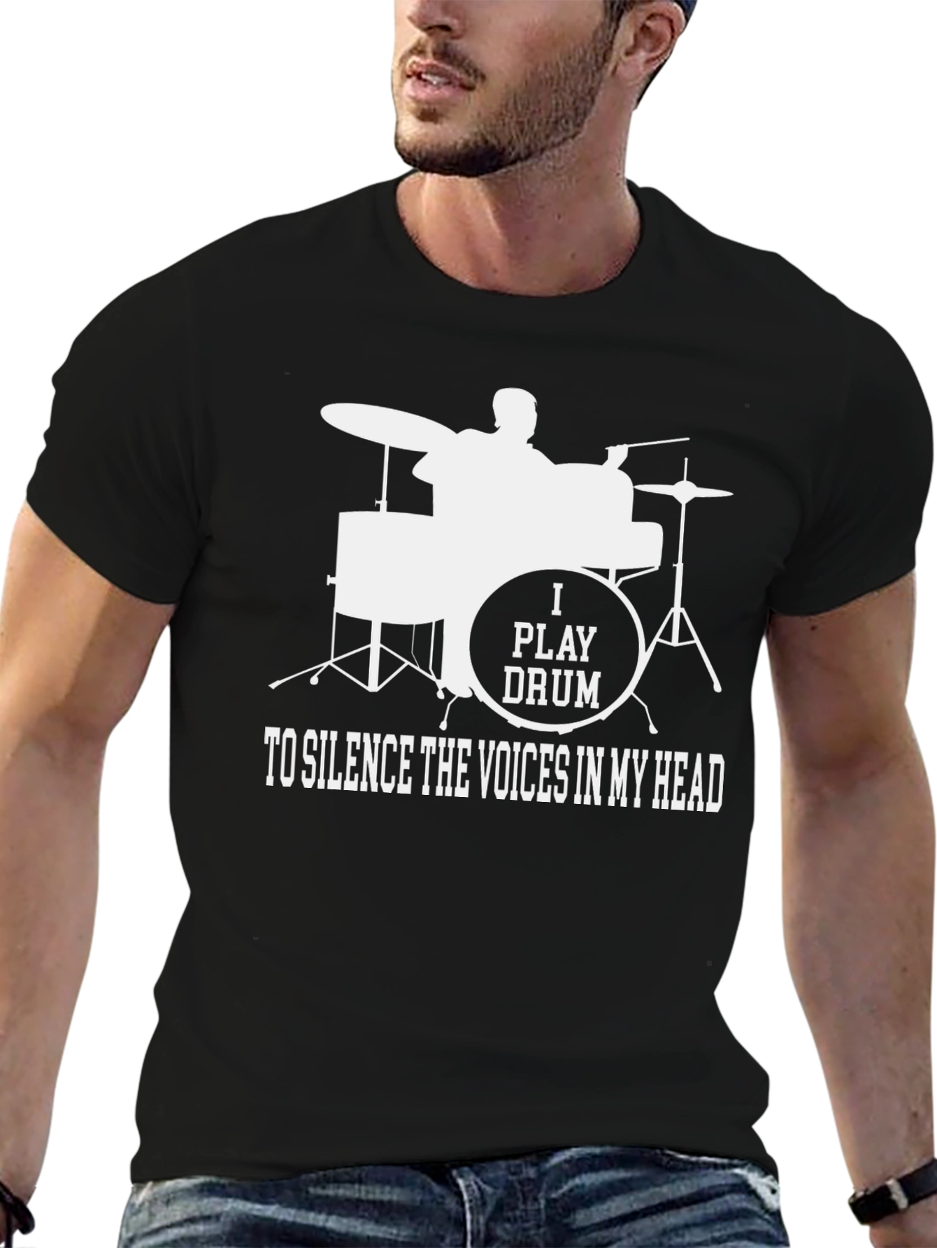 Black Drummer T-Shirt - Silence The Voices Funny Tee view 6