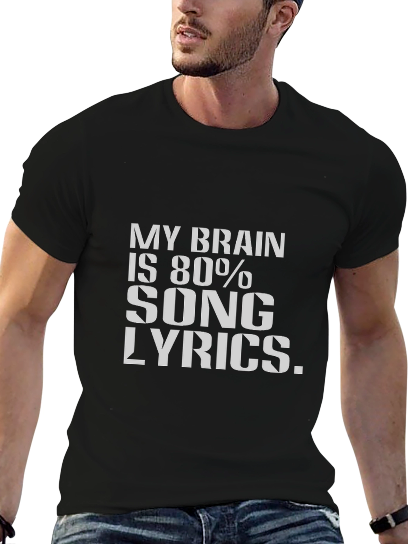 Black Song Lyrics Brain T-Shirt - Black Cotton Tee view 6