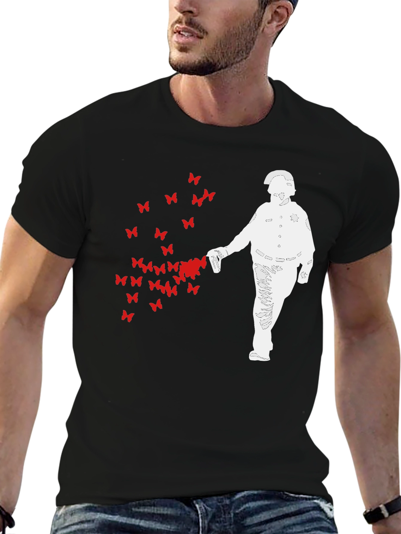 Black Butterfly Riot Police T-Shirt - Black Graphic Tee view 6