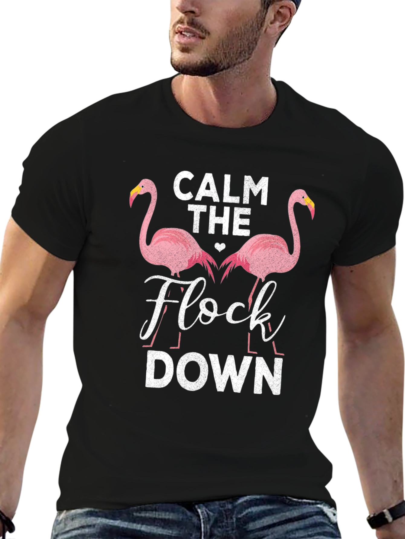 Black Calm The Flock Down Flamingo T-Shirt view 6