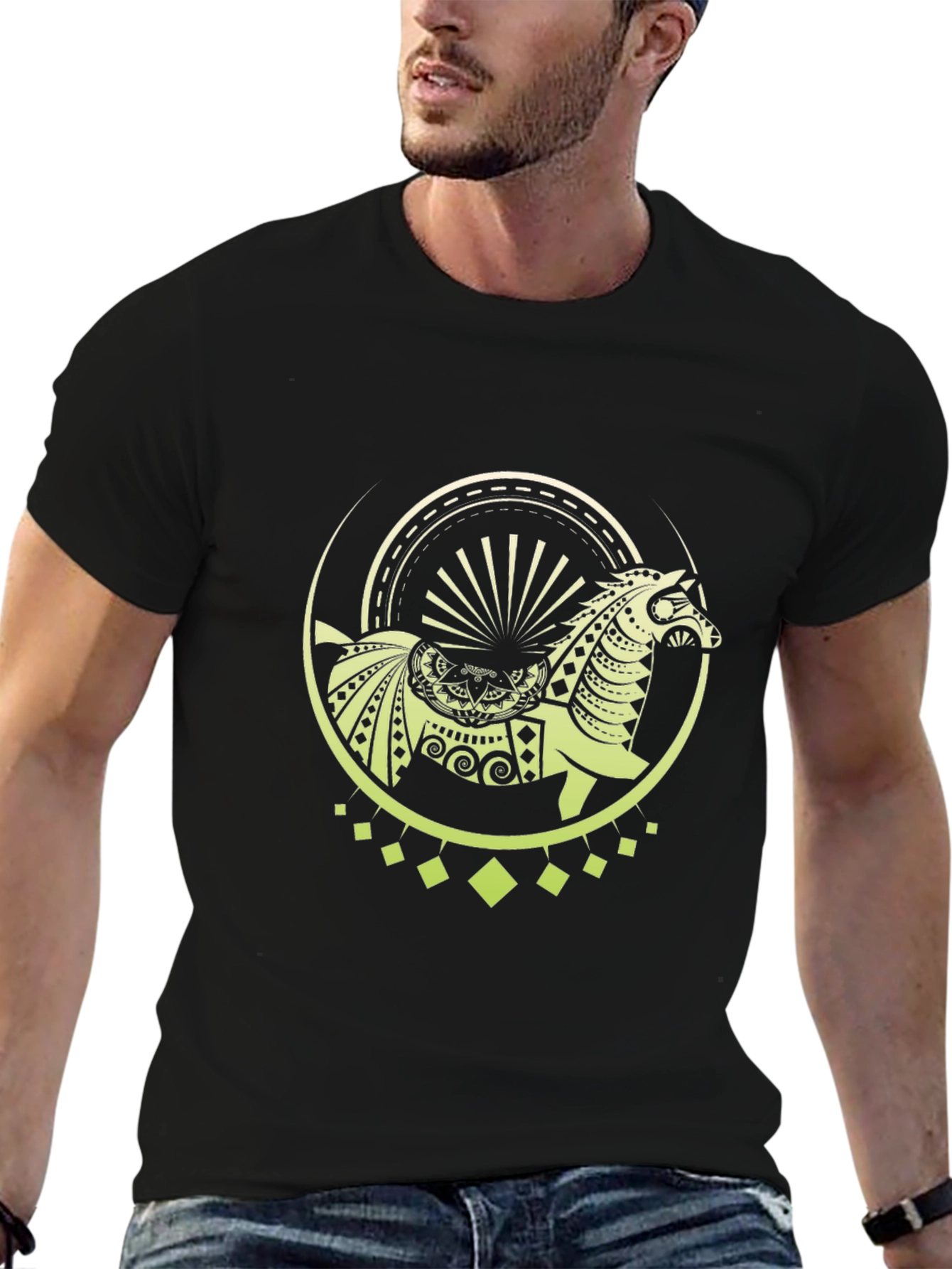 Black Tribal Horse Graphic Black T-Shirt view 6