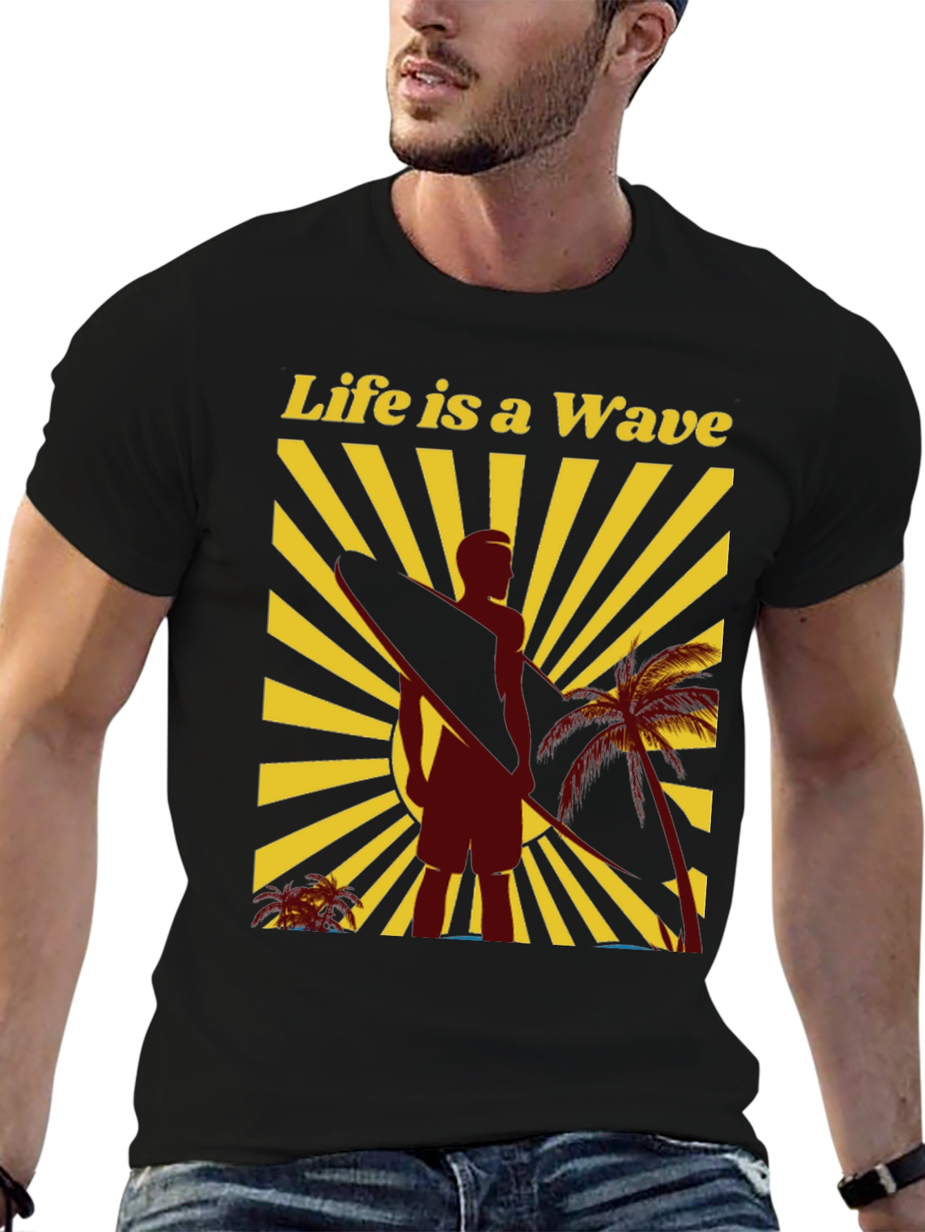 Black Life is a Wave Graphic Tee - Surfer T-Shirt view 6