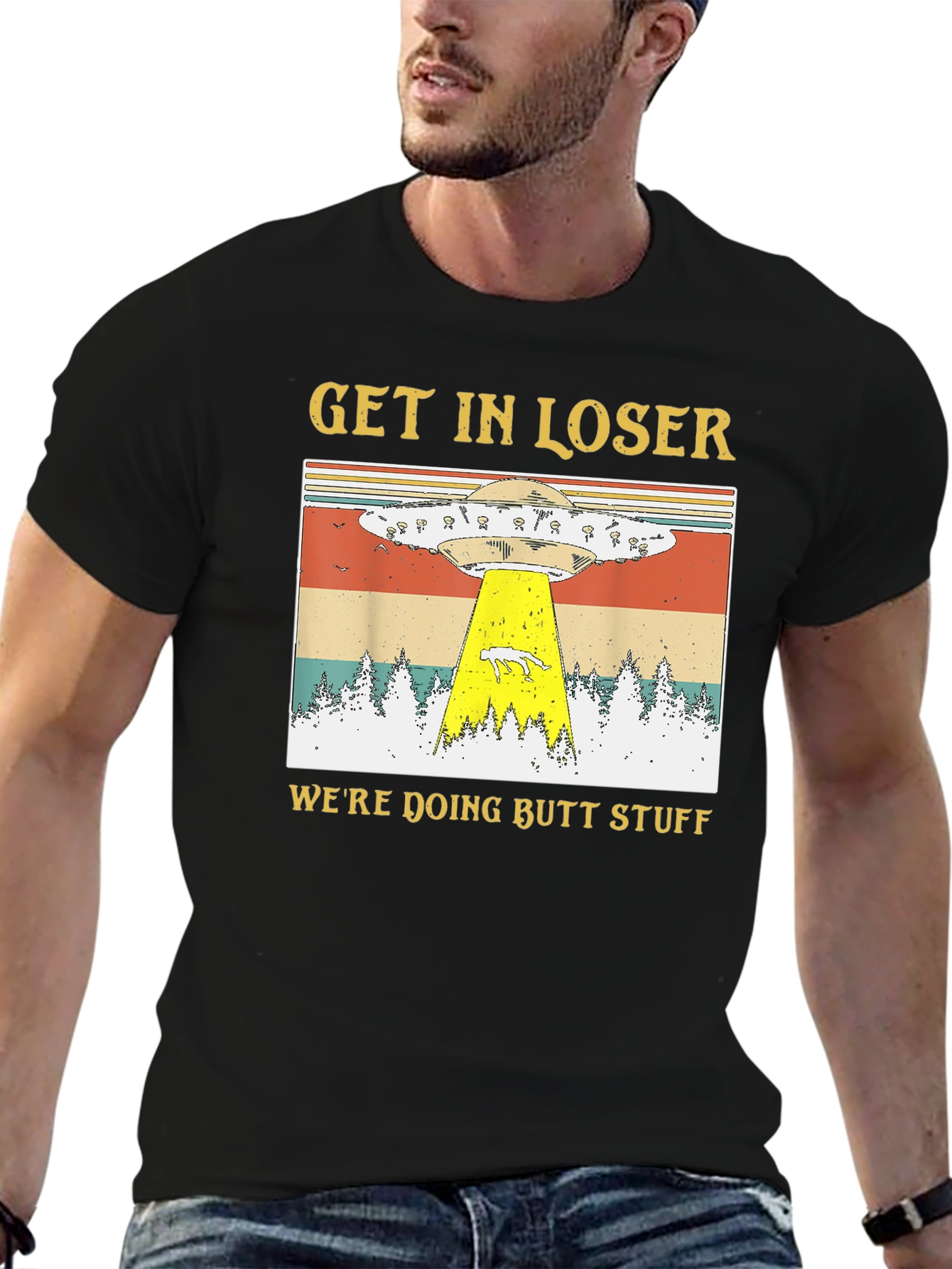 Black Get In Loser UFO Abduction T-Shirt view 6