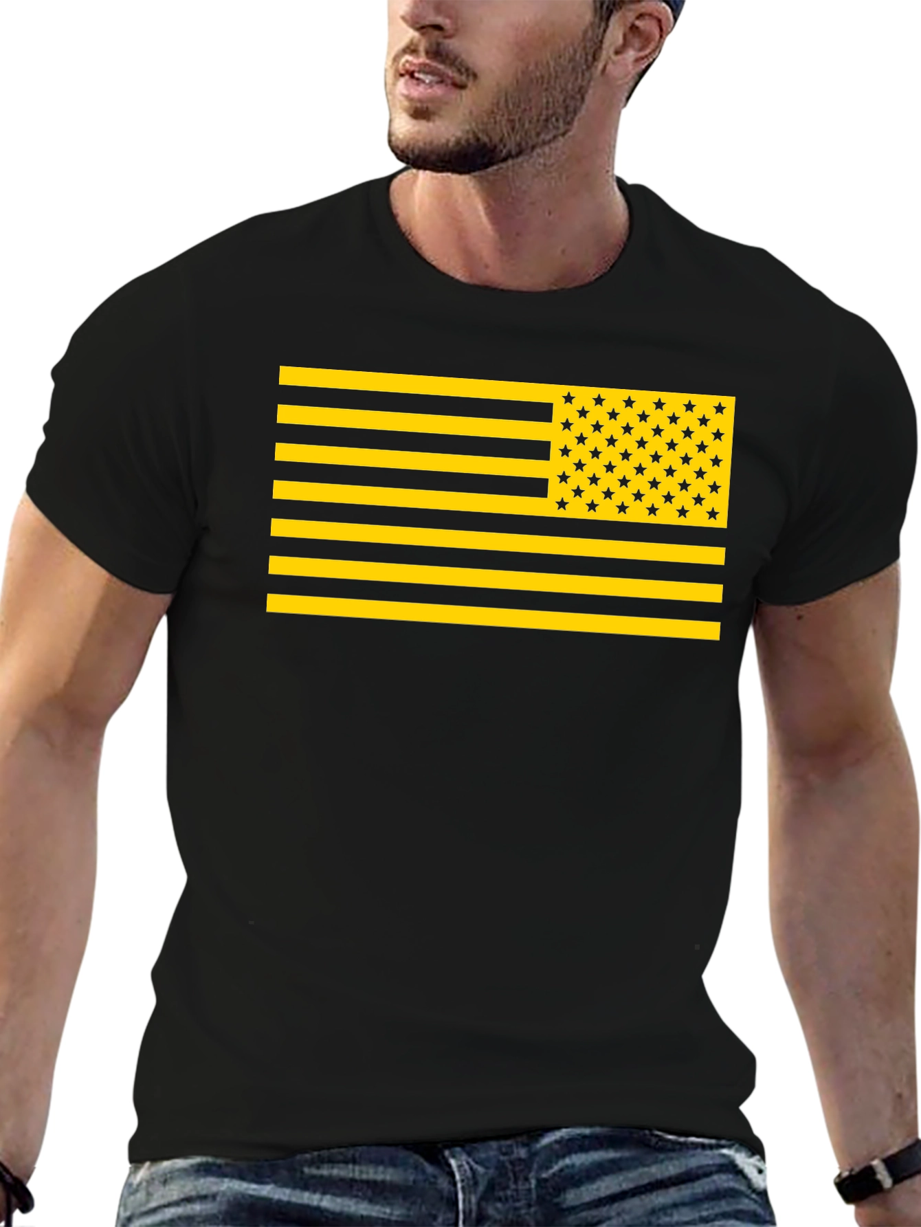 Black Novelty American Flag Graphic T-Shirt view 6