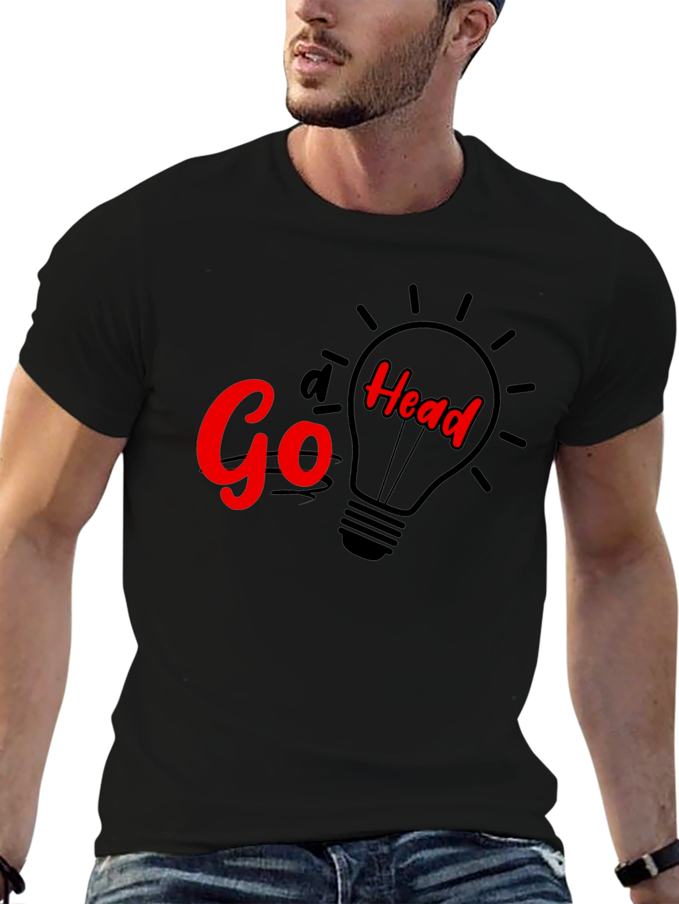 Black Go Head Lightbulb Graphic T-Shirt view 6