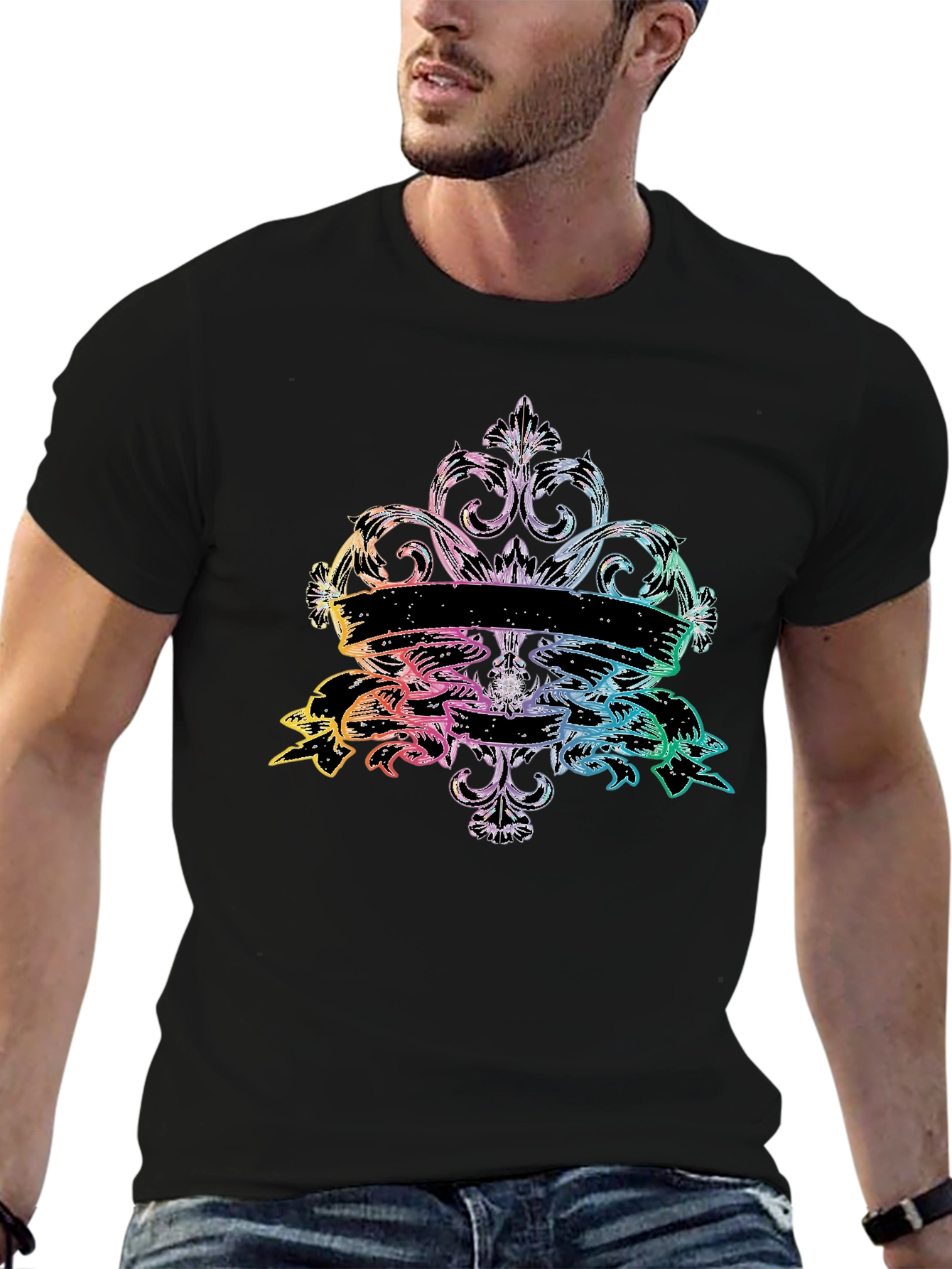 Black Rainbow Fleur-de-Lis Black T-Shirt view 6