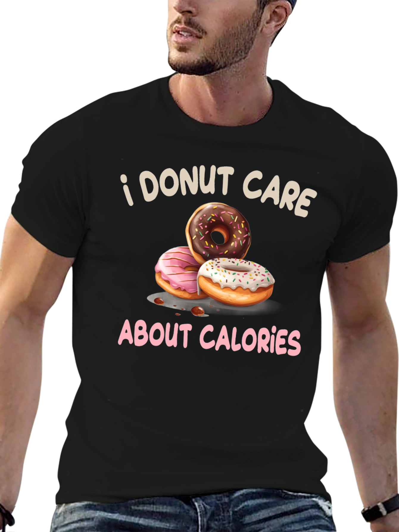 Black I Donut Care T-Shirt - Funny Foodie Tee view 6
